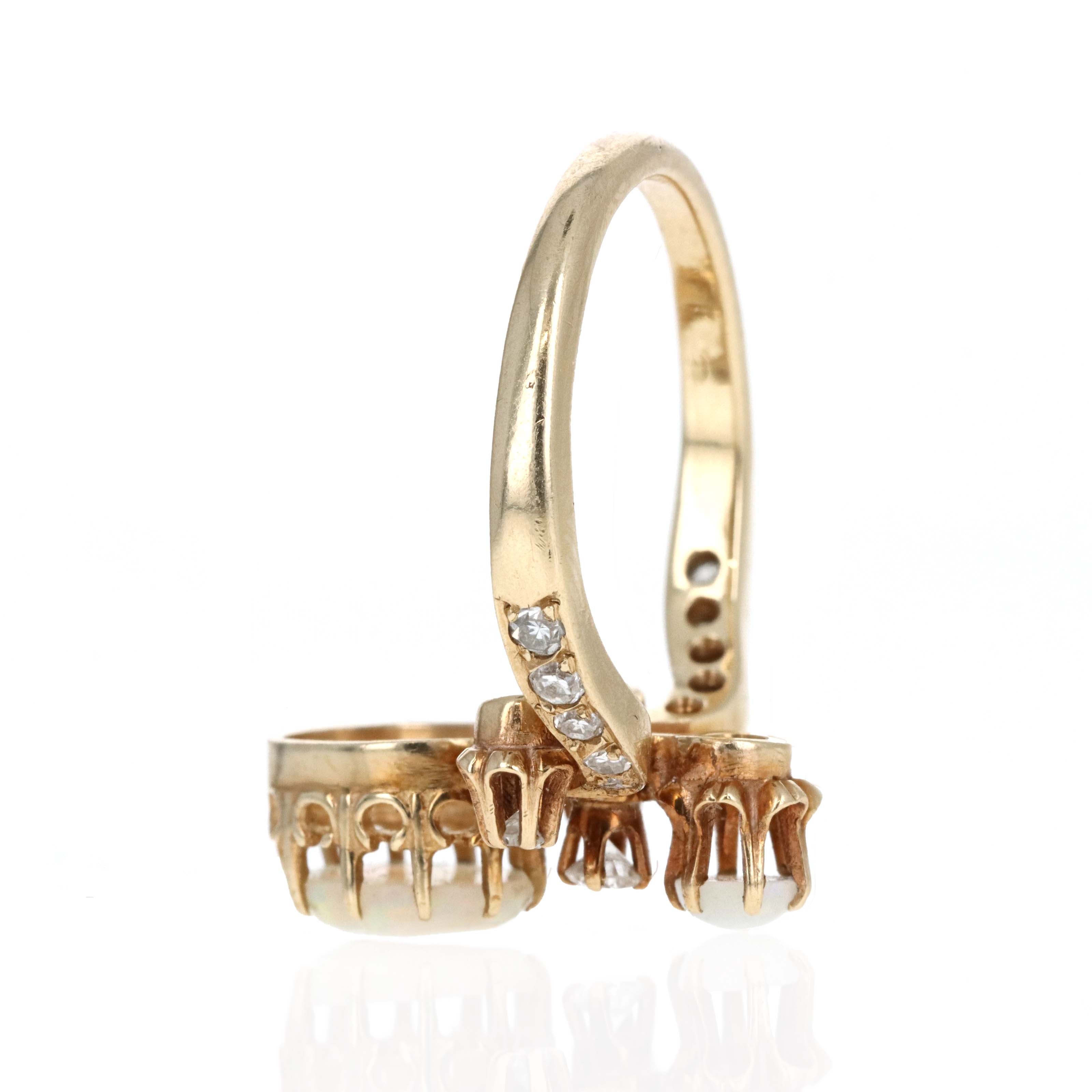 Victorian Inspired 14K Yellow Gold Opal Diamond Tiara Ring -  Replica Handbags 