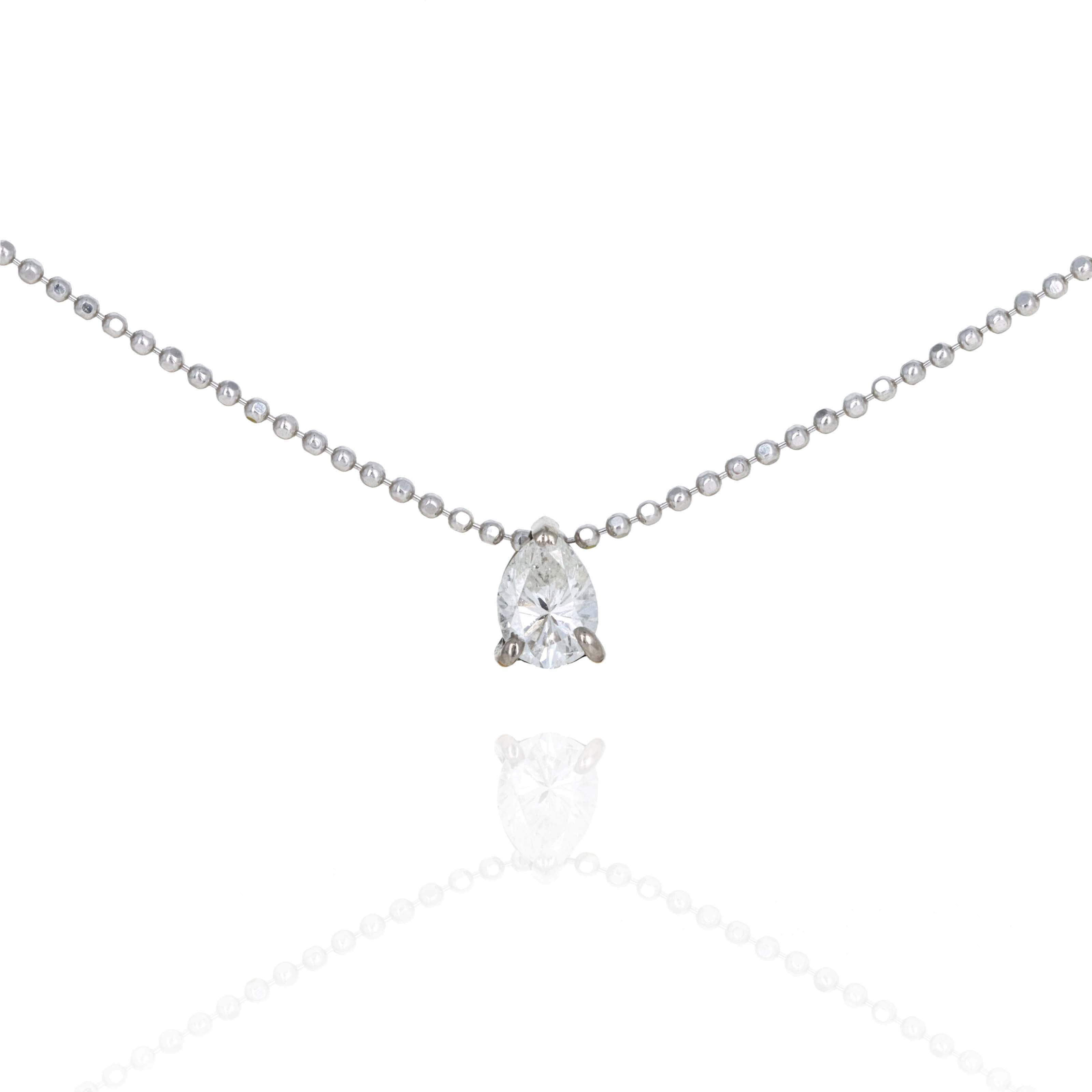 18K White Gold 0.40 Carat Pear Diamond Bead Chain Pendant Necklace - Replica Handbags