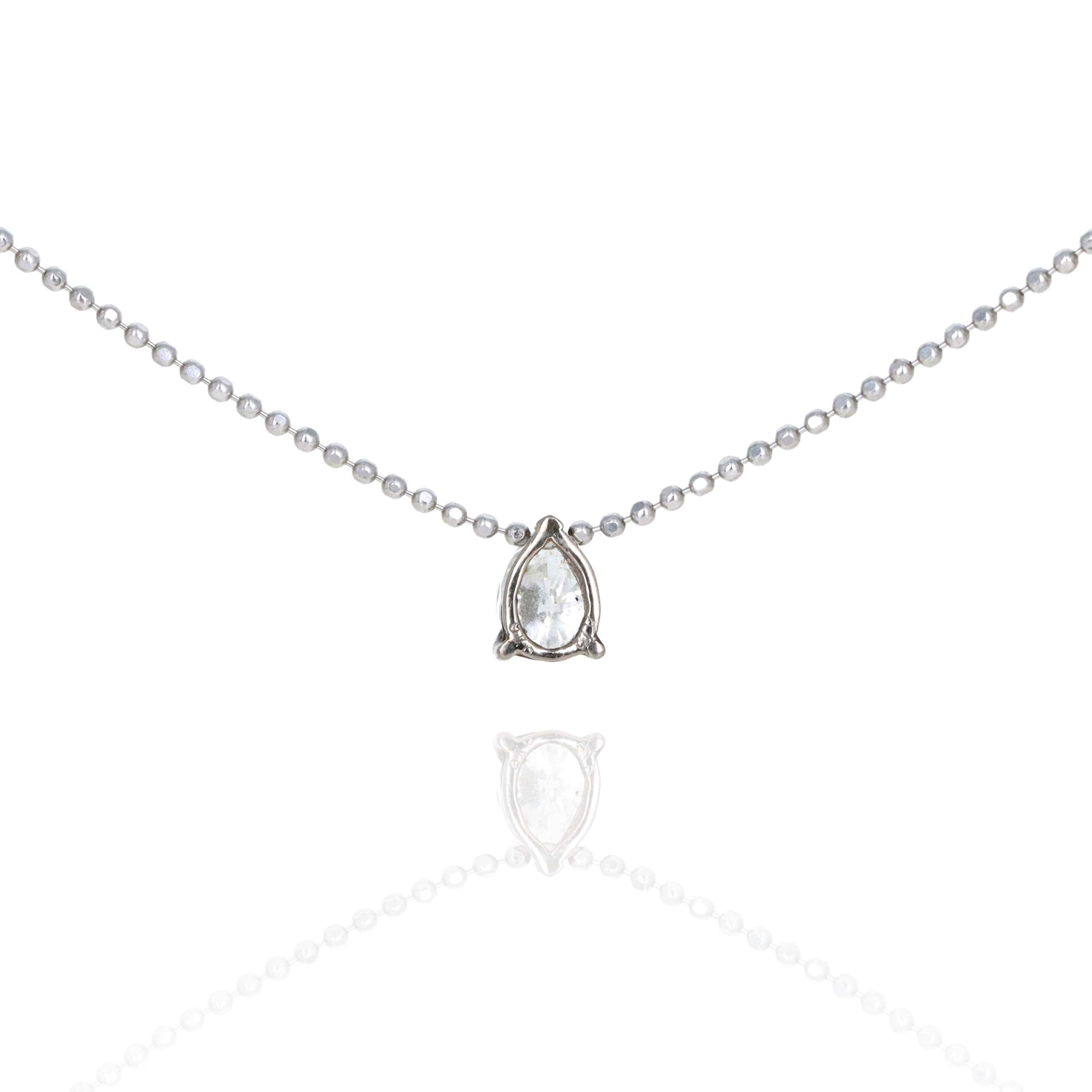 18K White Gold 0.40 Carat Pear Diamond Bead Chain Pendant Necklace -  Replica Handbags 
