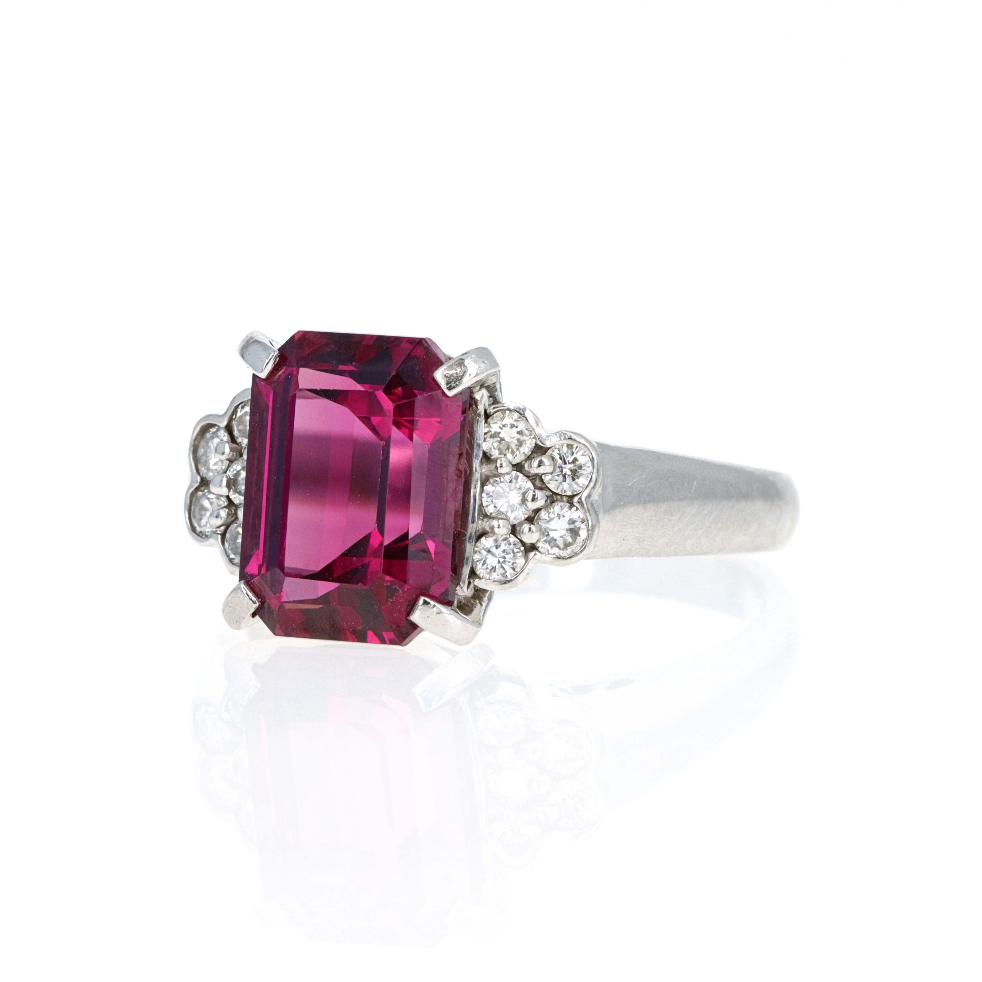 Platinum 4.20 Carat Rhodolite Tourmaline Diamond Ring -  Replica Handbags 