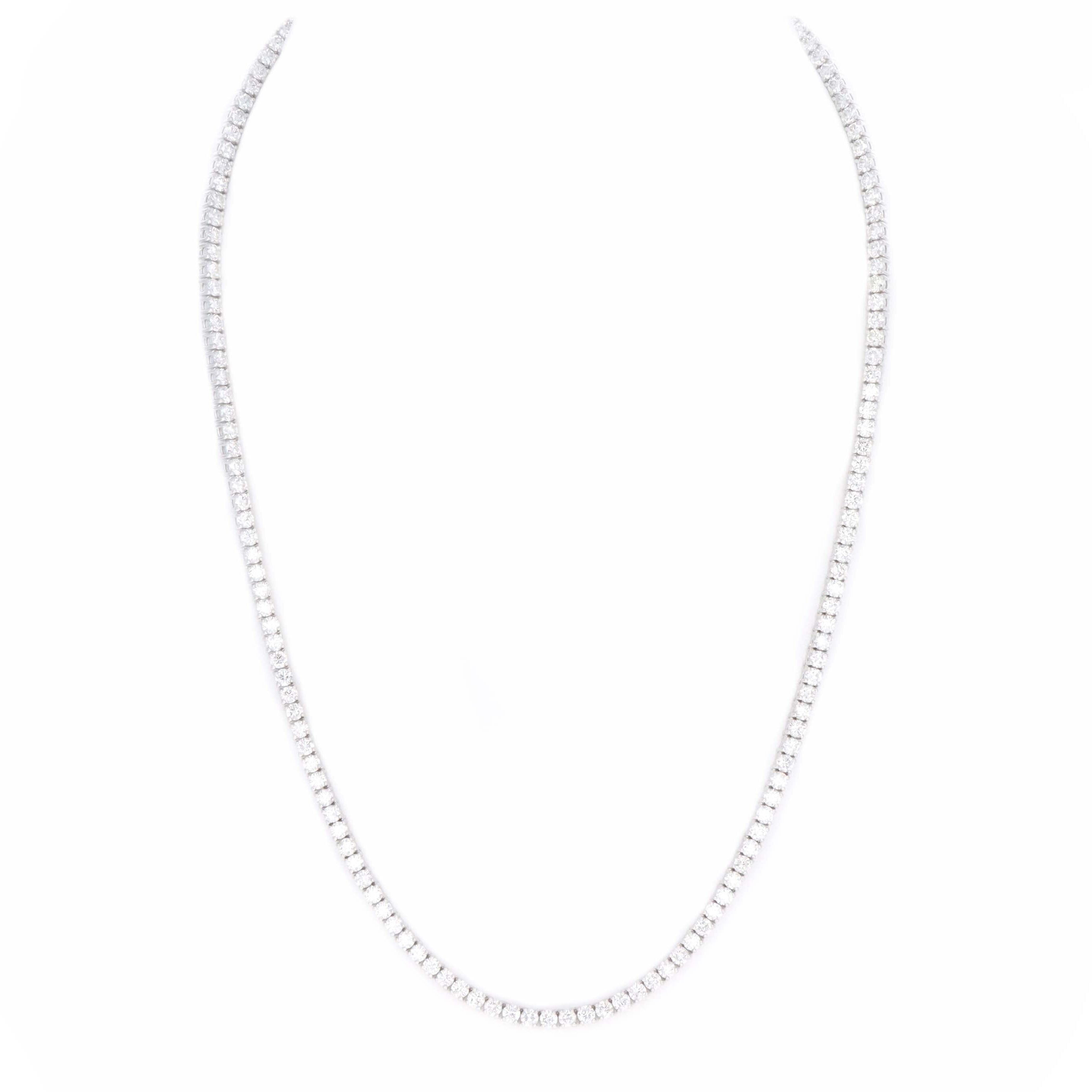 14K White Gold 10.41 Carat Round Diamond Tennis Necklace - Replica Handbags