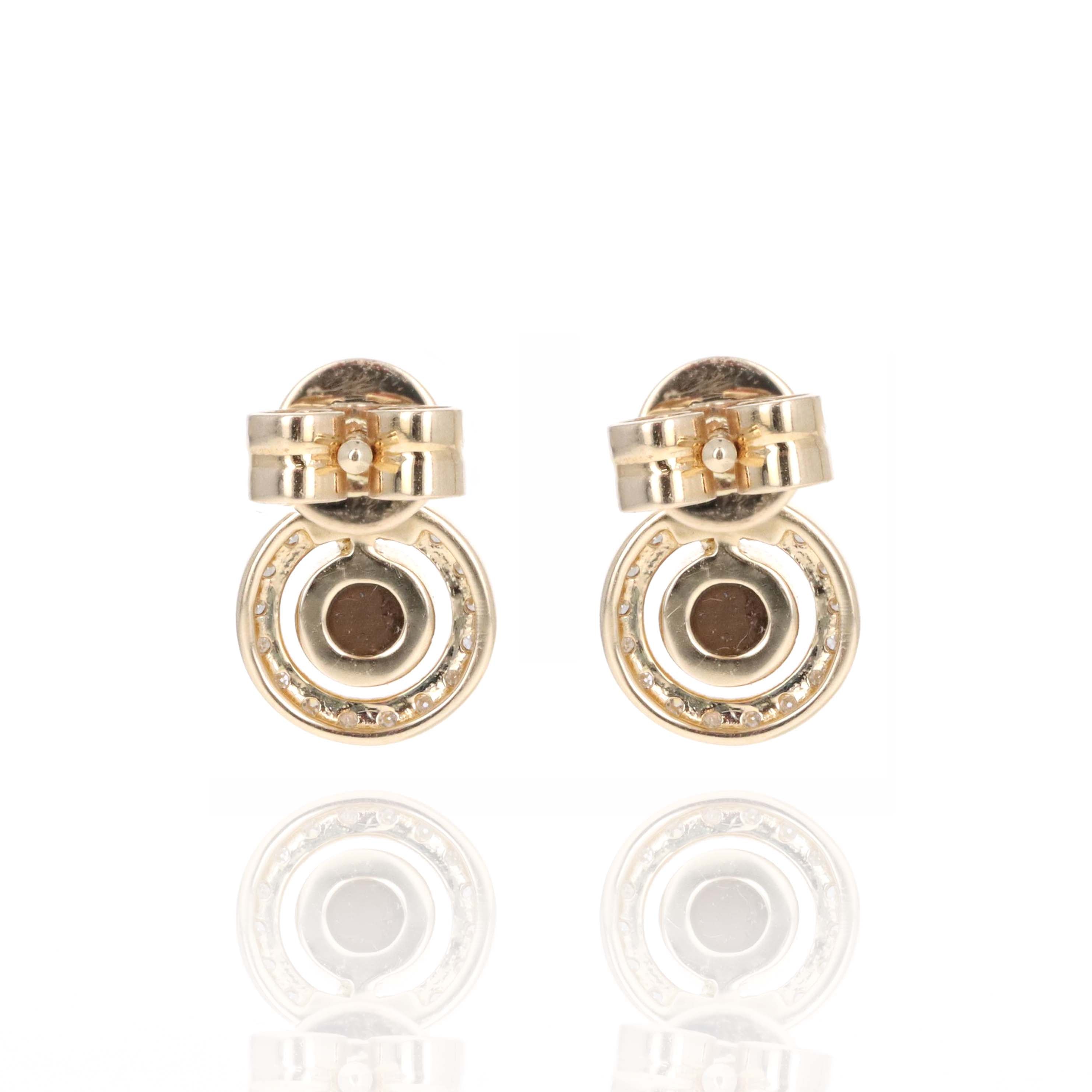 14K Yellow Gold 0.09 Carat Diamond Halo Opal Stud Earrings - Replica Handbags