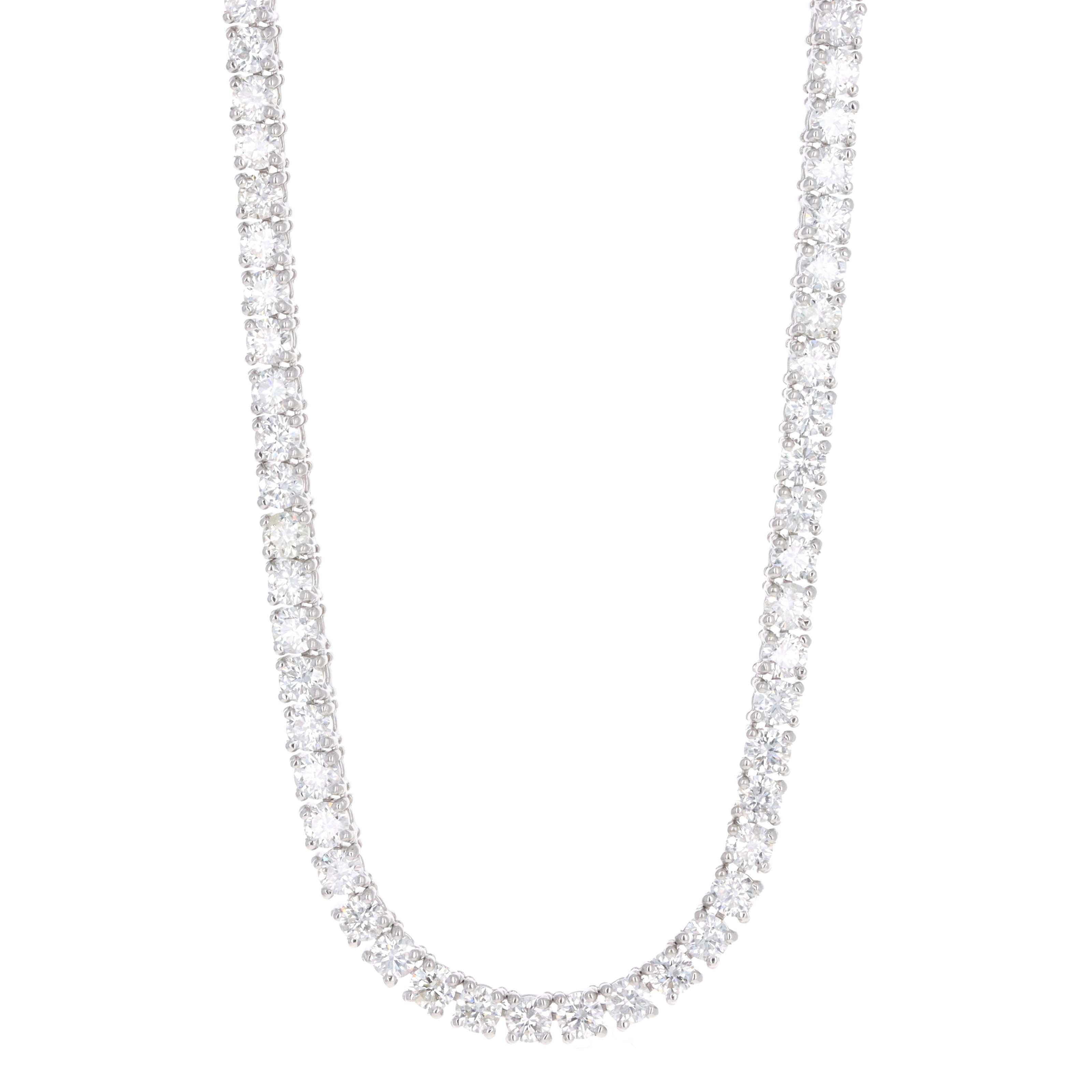 14K White Gold 10.41 Carat Round Diamond Tennis Necklace - Replica Handbags