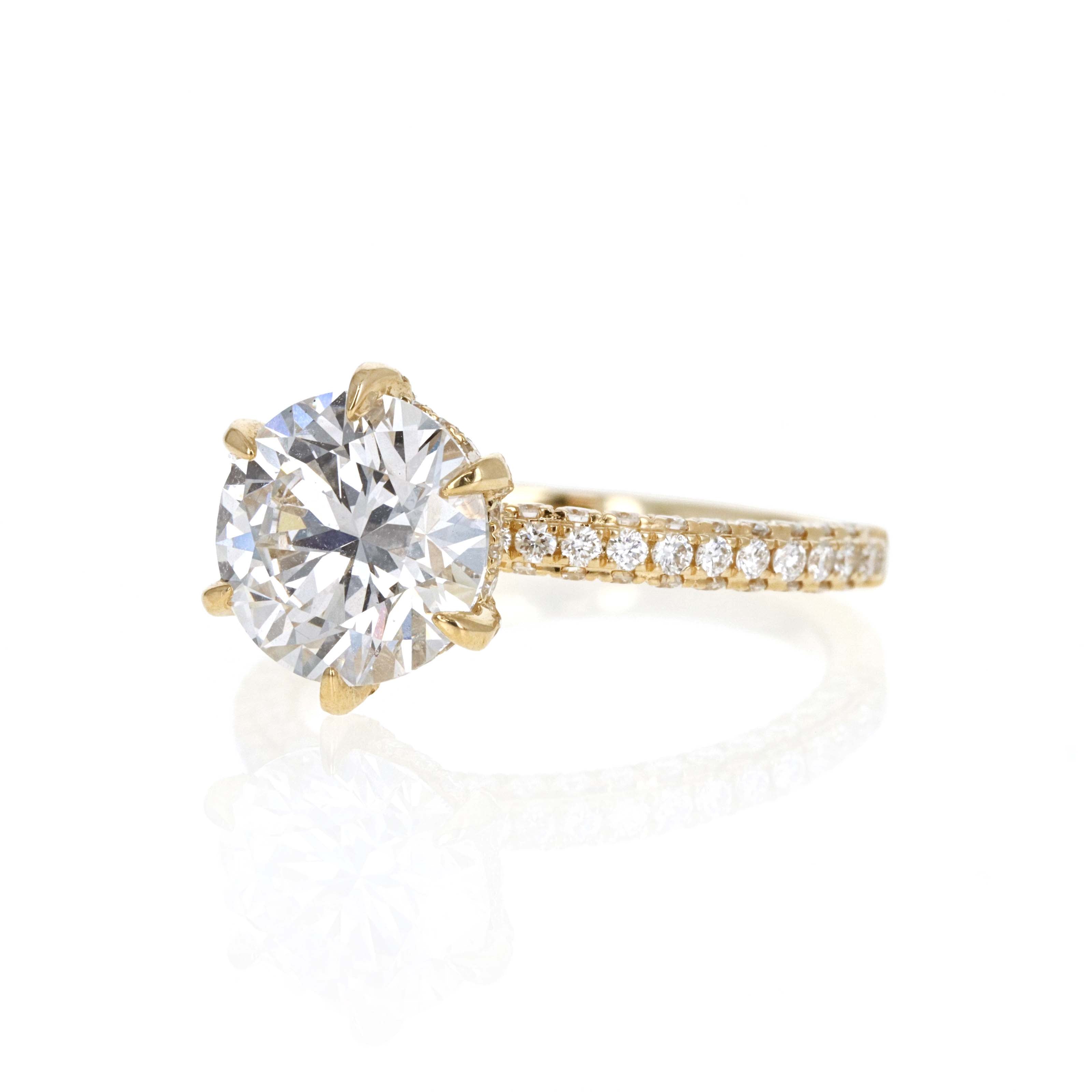Lab Grown 3 Carat Round Diamond Accented Engagement Ring 14K Yellow Gold
