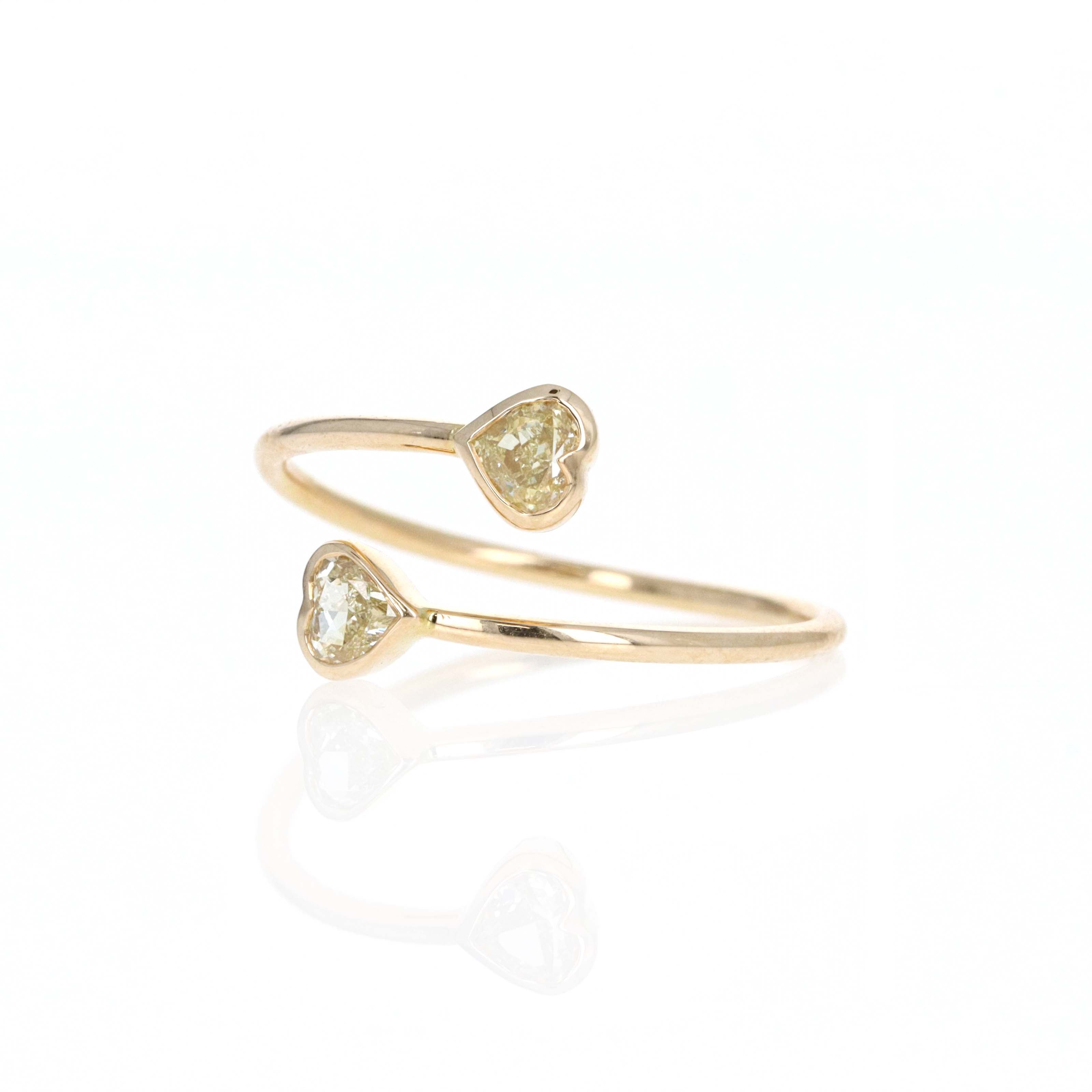 14K Yellow Gold 0.46 Carat Double Heart Cut Diamond Wrap Ring -  Replica Handbags 