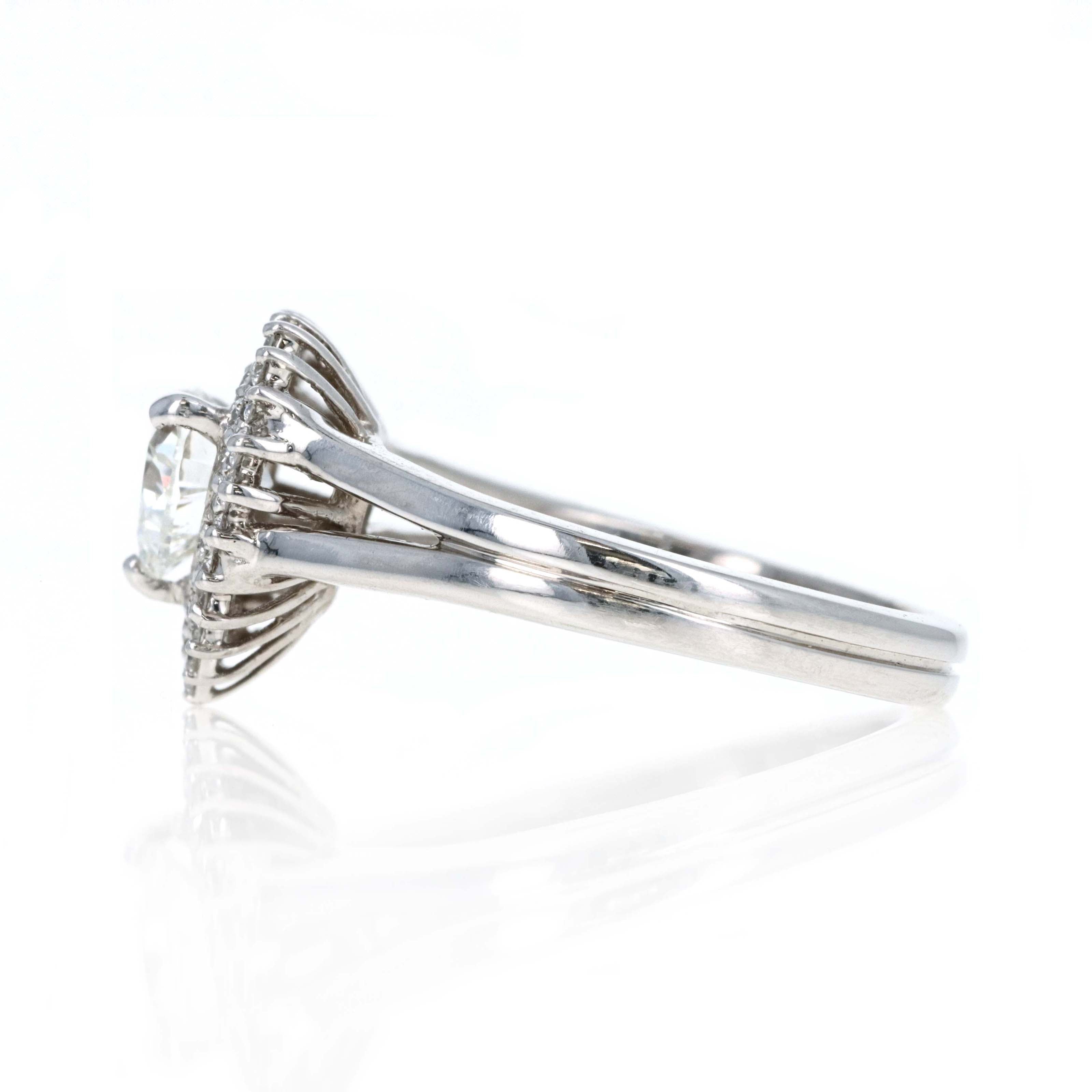 14K White Gold 0.80 Carat Heart Shape Diamond Halo Split Shank Ring - Replica Handbags