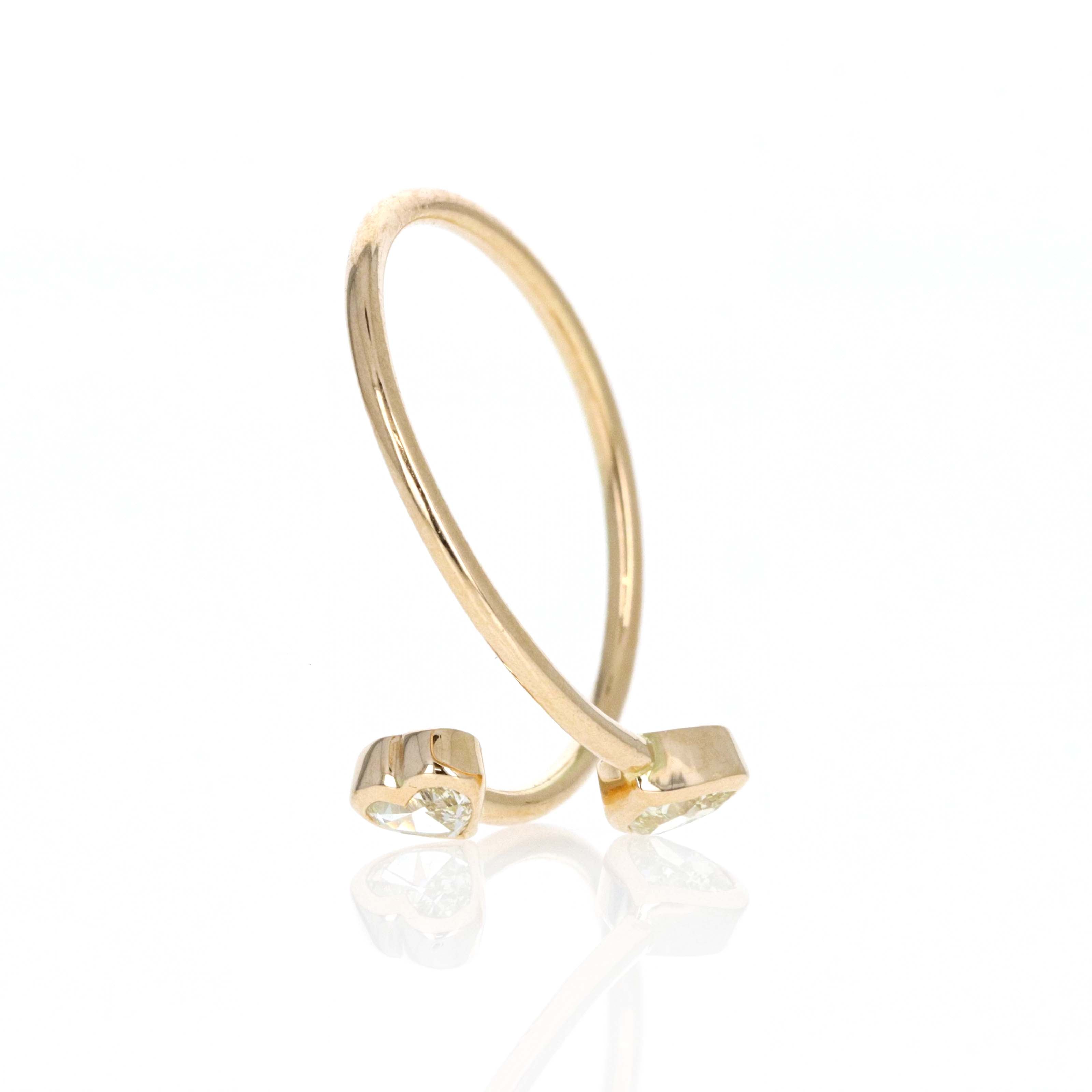 14K Yellow Gold 0.46 Carat Double Heart Cut Diamond Wrap Ring - Replica Handbags