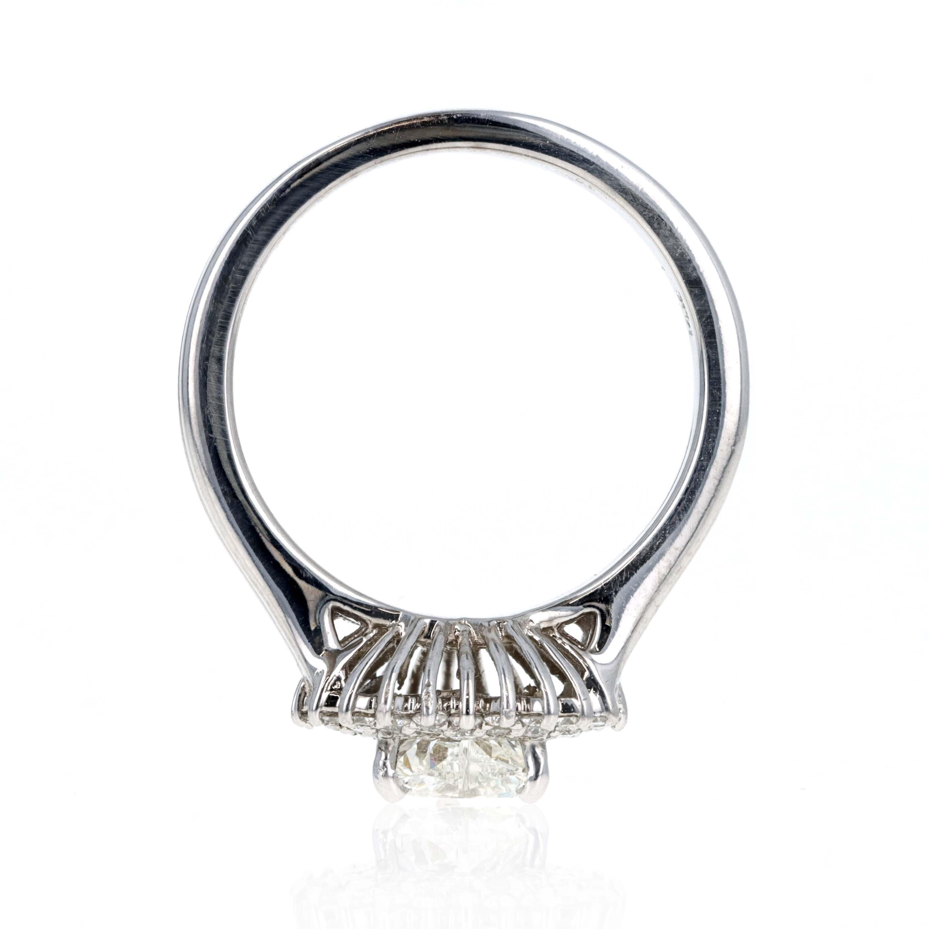 14K White Gold 0.80 Carat Heart Shape Diamond Halo Split Shank Ring - Replica Handbags