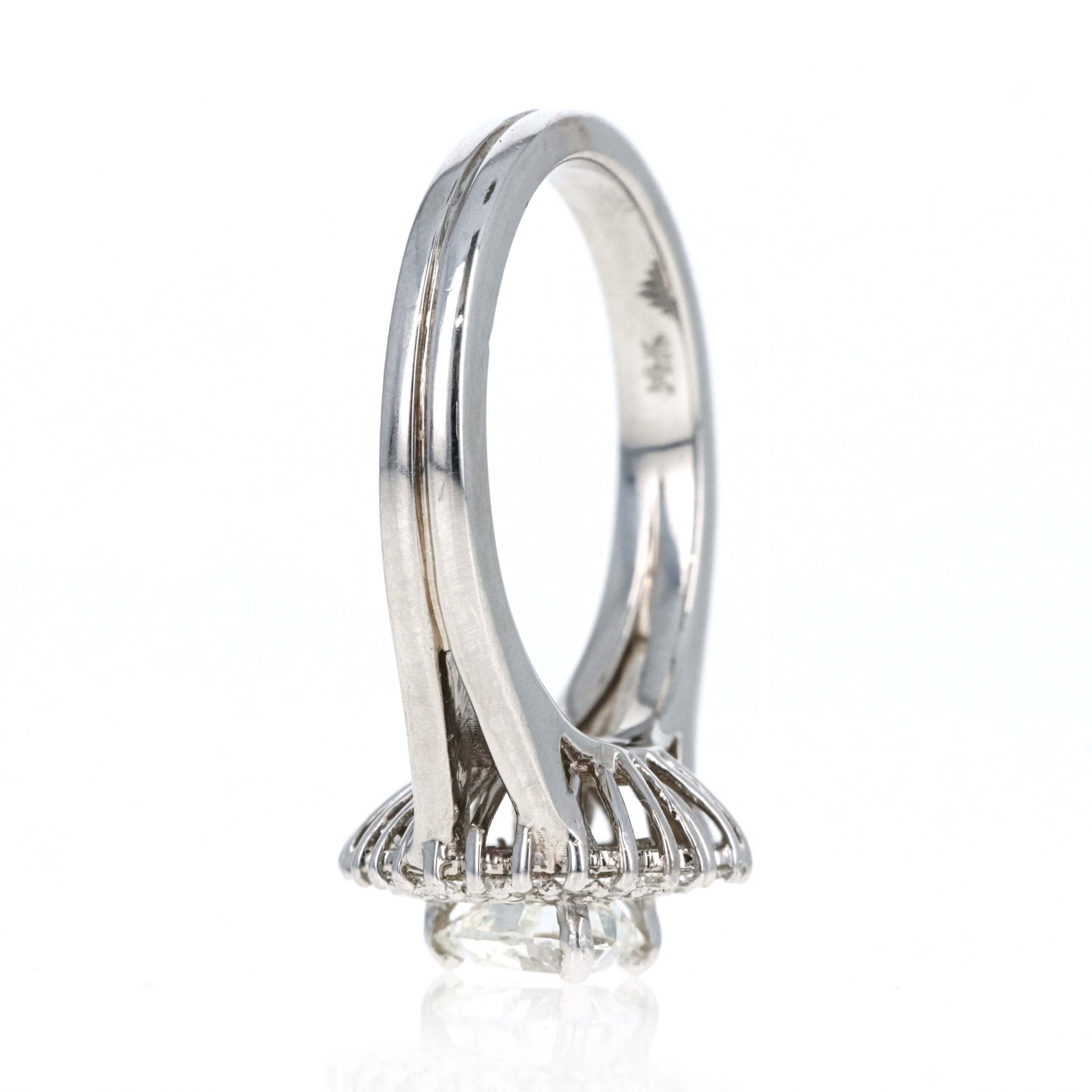 14K White Gold 0.80 Carat Heart Shape Diamond Halo Split Shank Ring - Replica Handbags