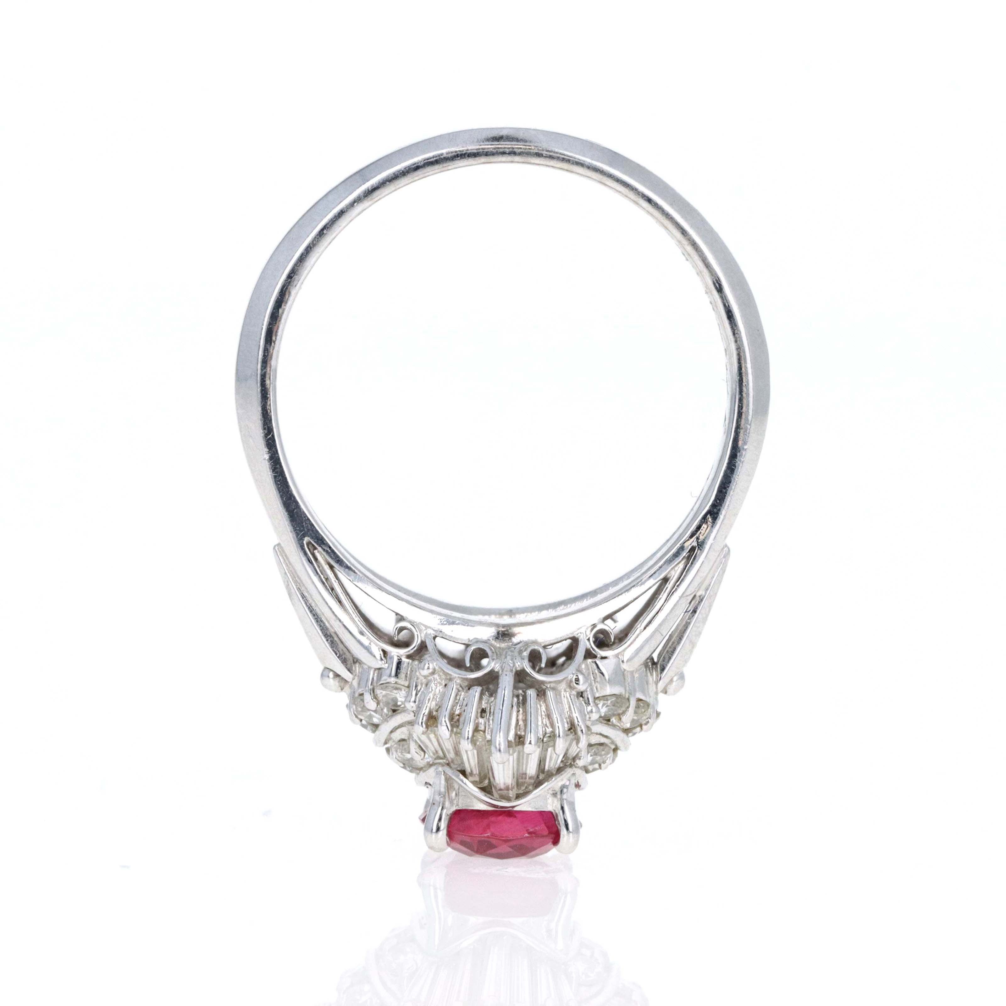 Platinum 1.03 Carat Oval Ruby Diamond Baguette Ballerina Fan Ring - Replica Handbags