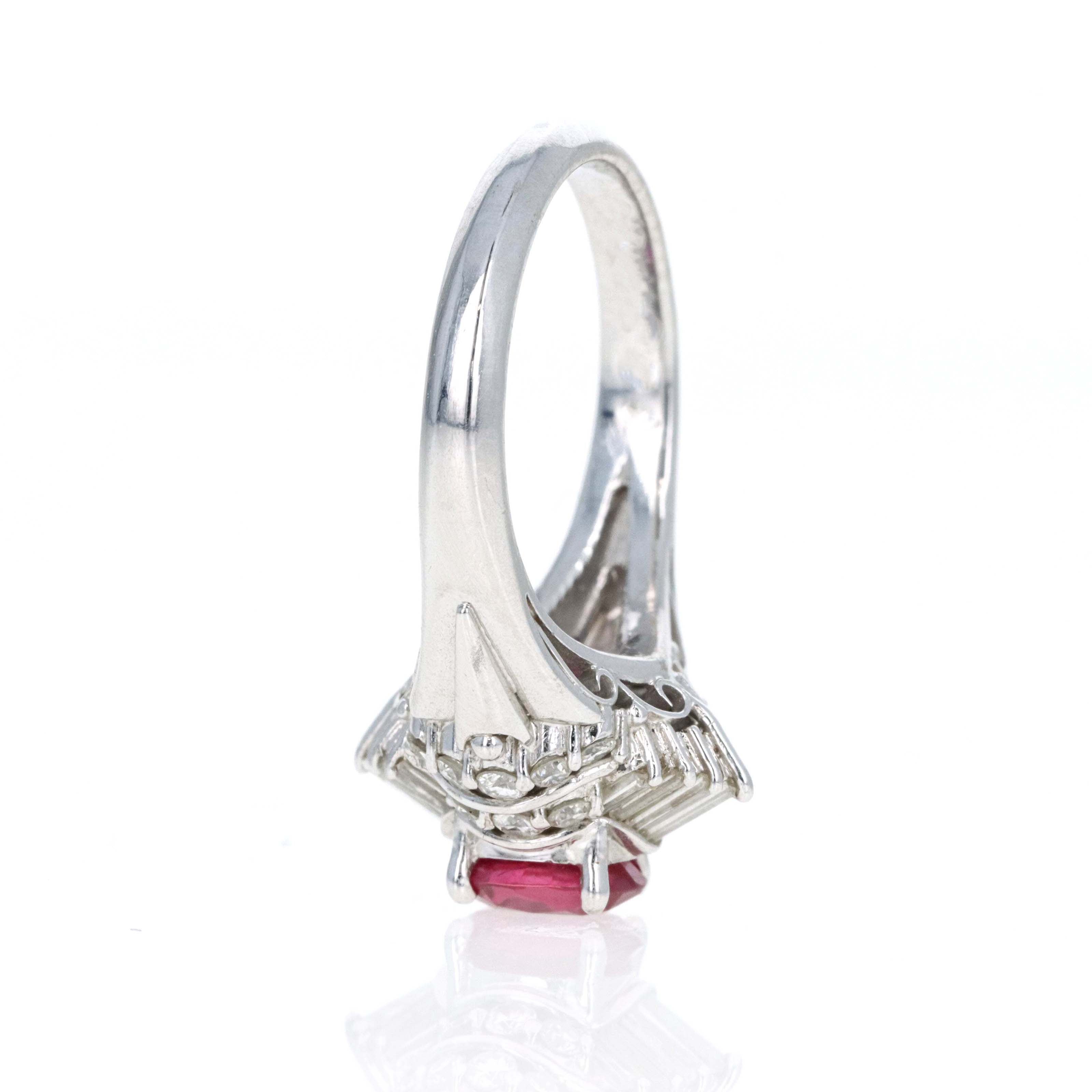 Platinum 1.03 Carat Oval Ruby Diamond Baguette Ballerina Fan Ring - Replica Handbags