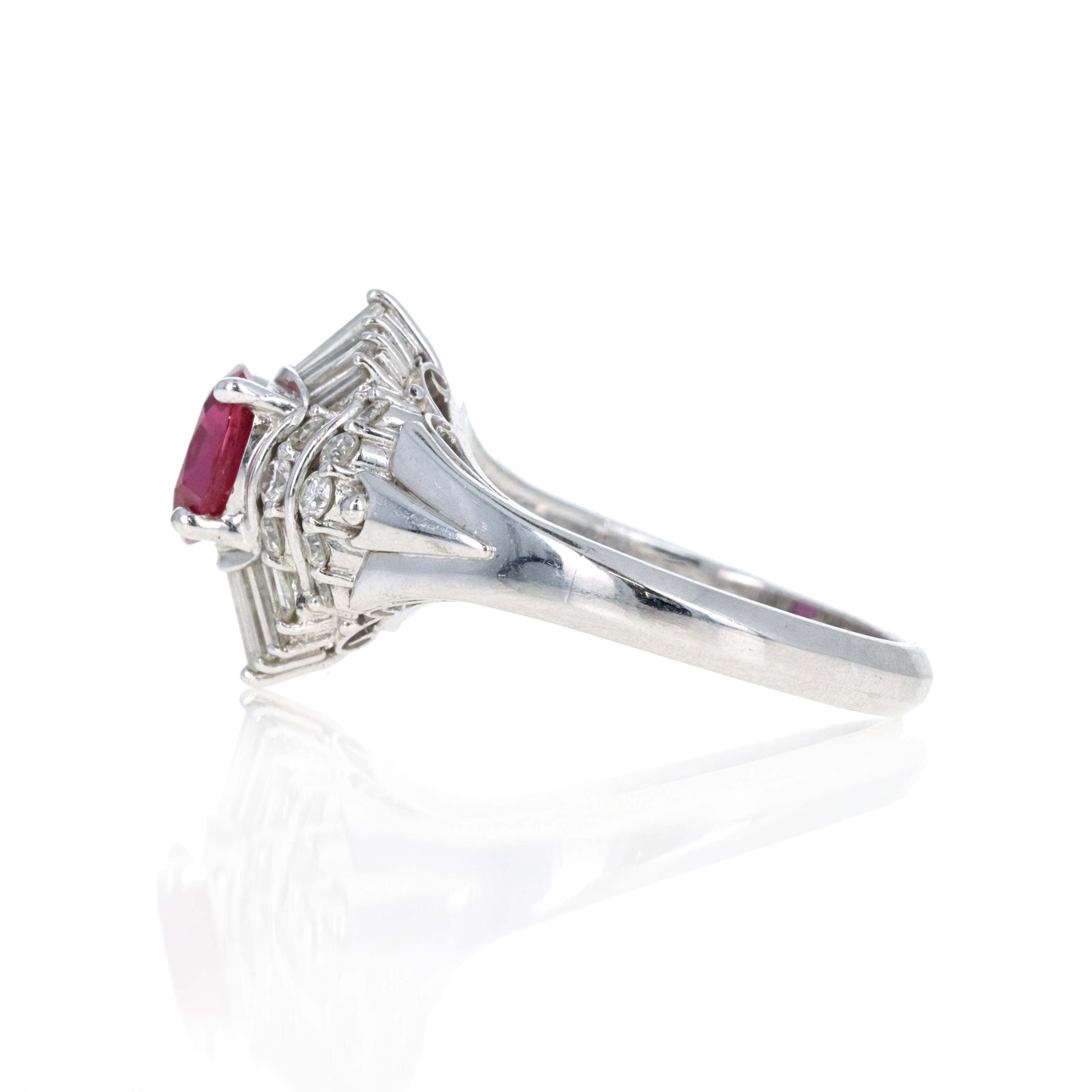Platinum 1.03 Carat Oval Ruby Diamond Baguette Ballerina Fan Ring -  Replica Handbags 