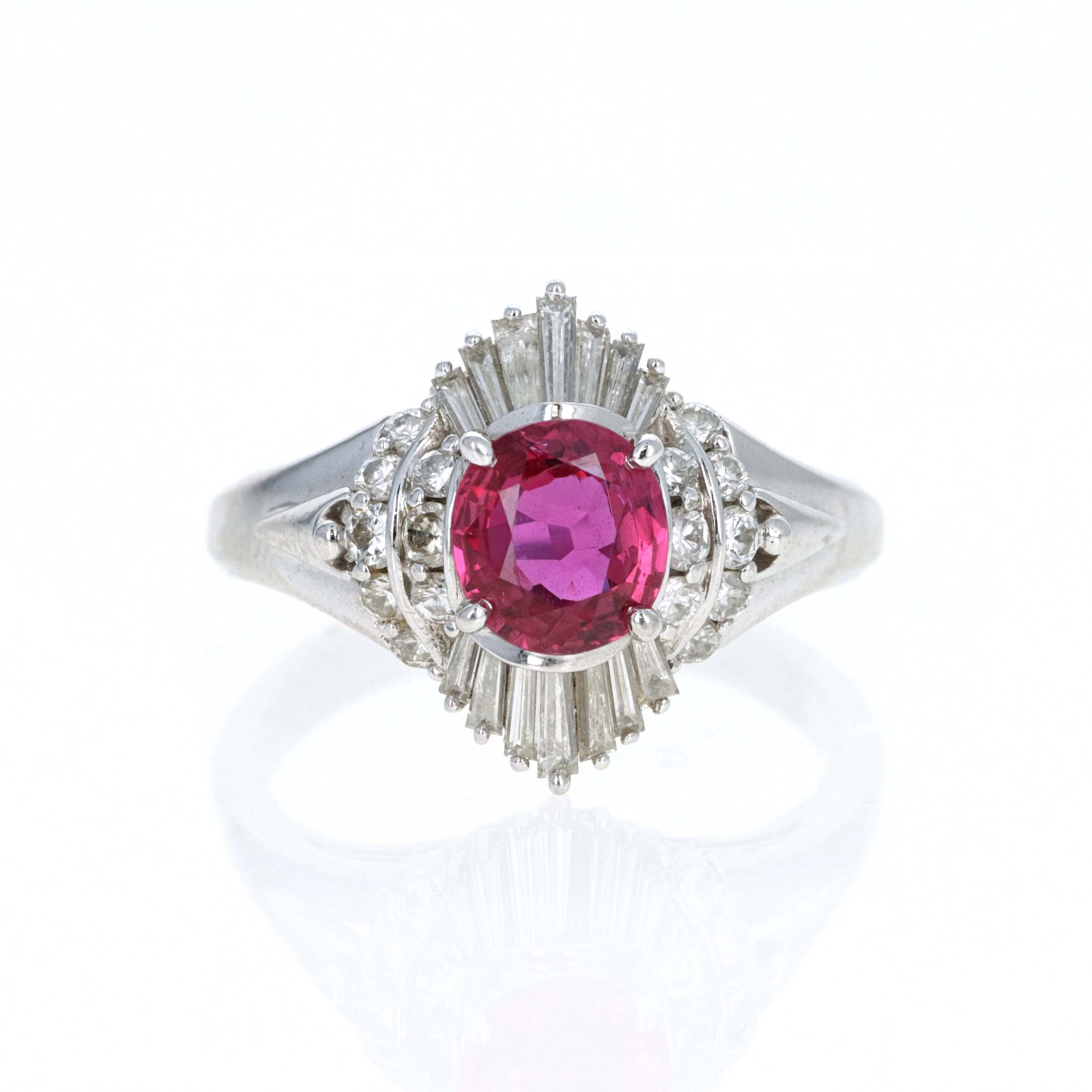 Platinum 1.03 Carat Oval Ruby Diamond Baguette Ballerina Fan Ring -  Replica Handbags 