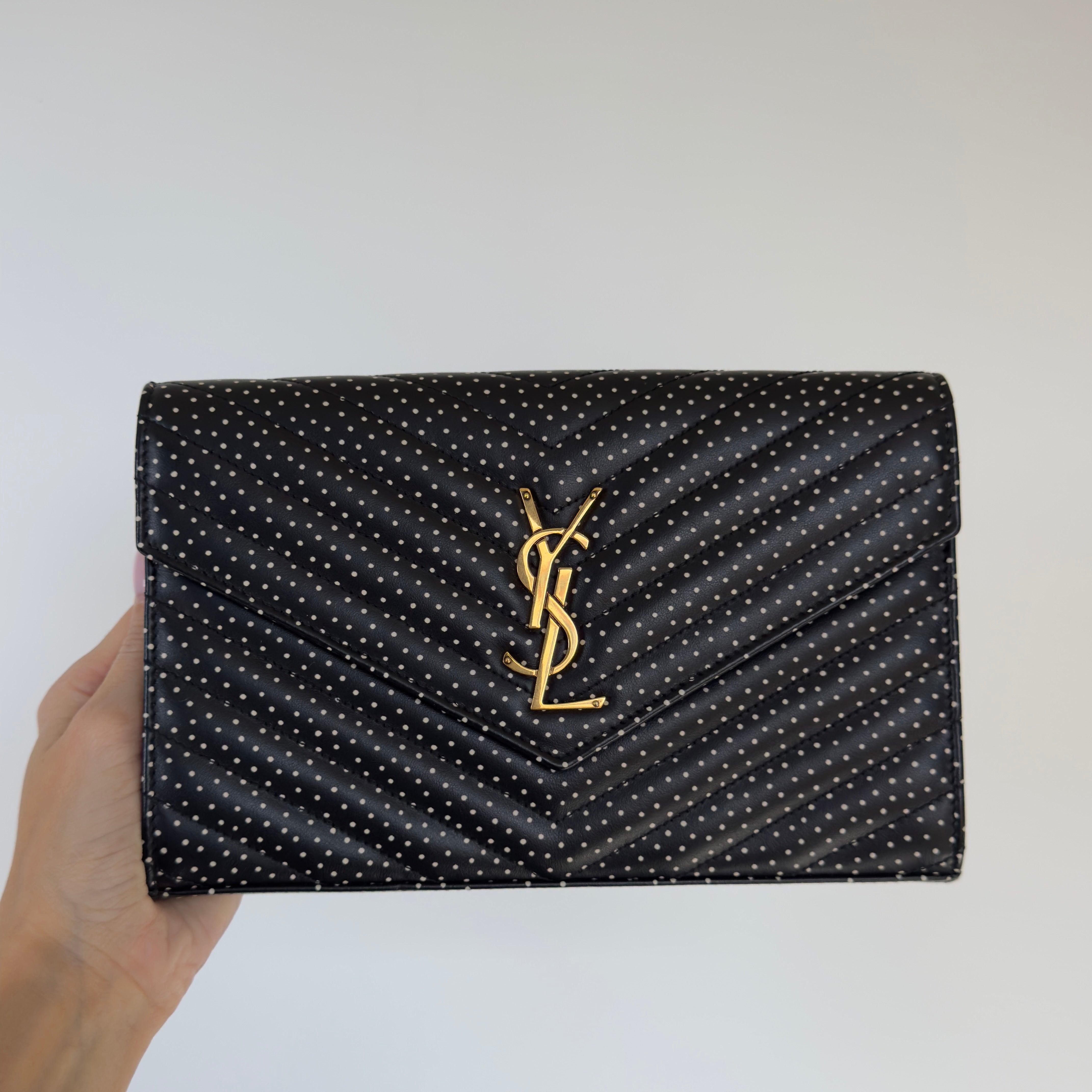 Saint Laurent Polka Dot Kate Wallet On Chain -  Replica Handbags 