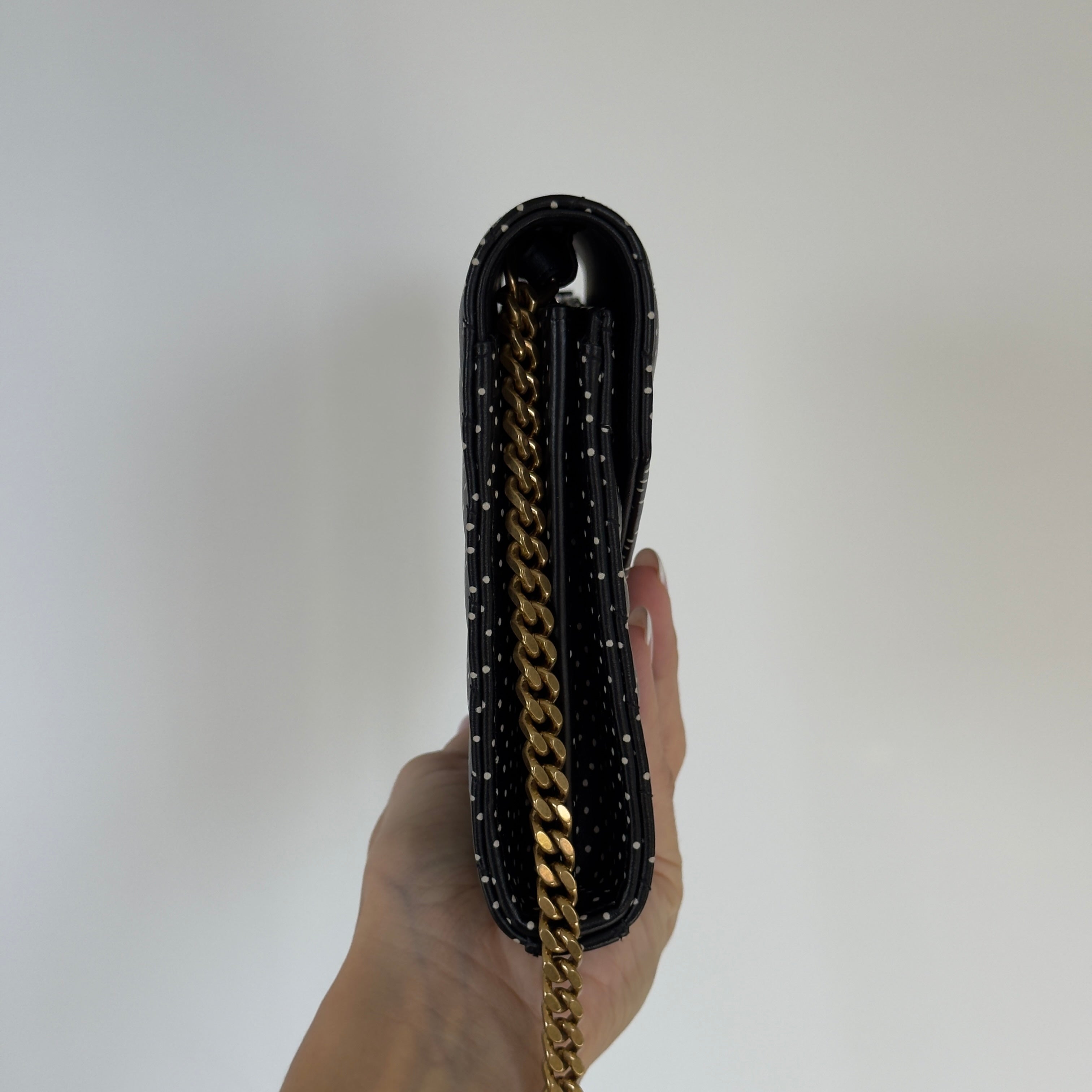 Saint Laurent Polka Dot Kate Wallet On Chain -  Replica Handbags 