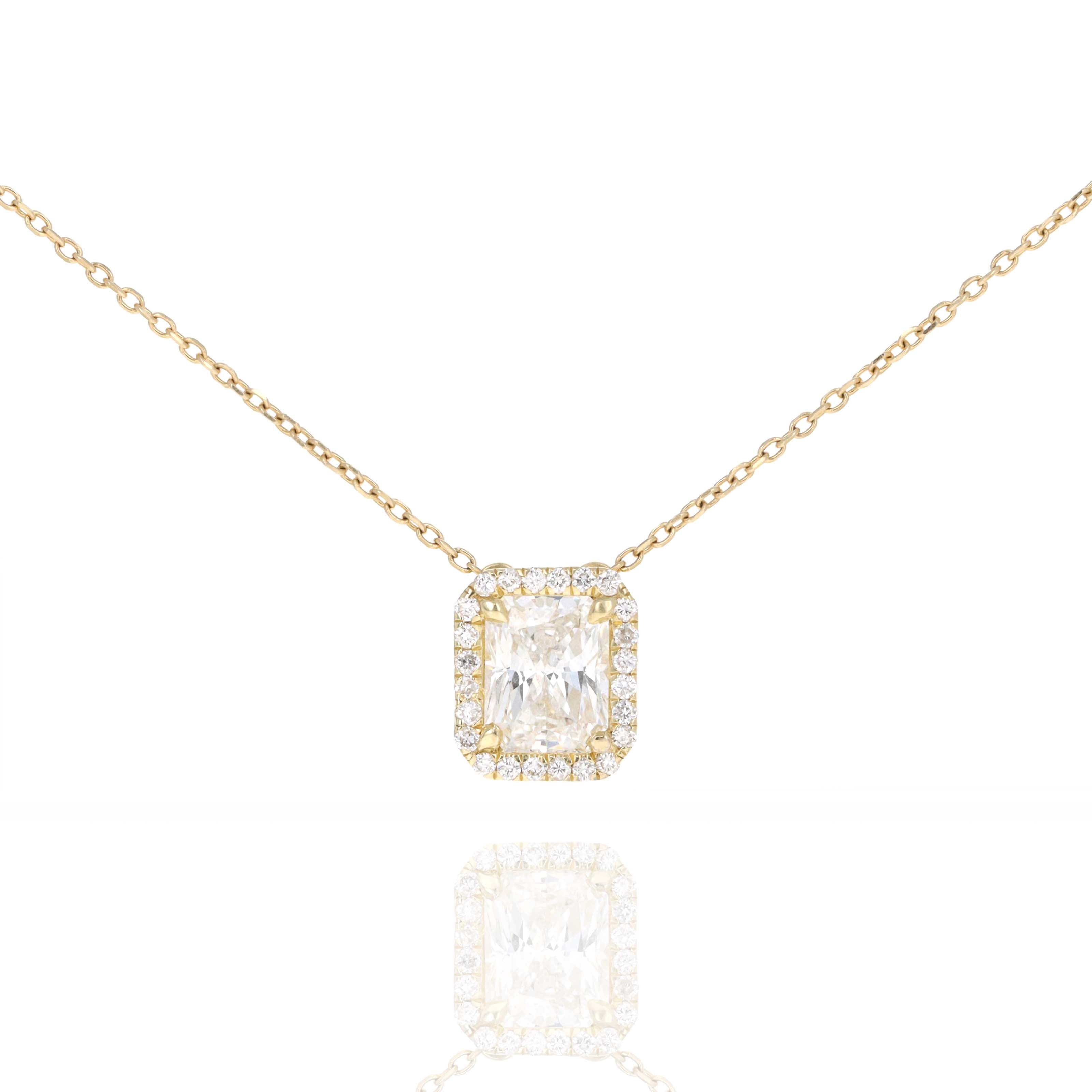 18K Yellow Gold 1.31 Carat Radiant Diamond Halo Pendant Necklace -  Replica Handbags 