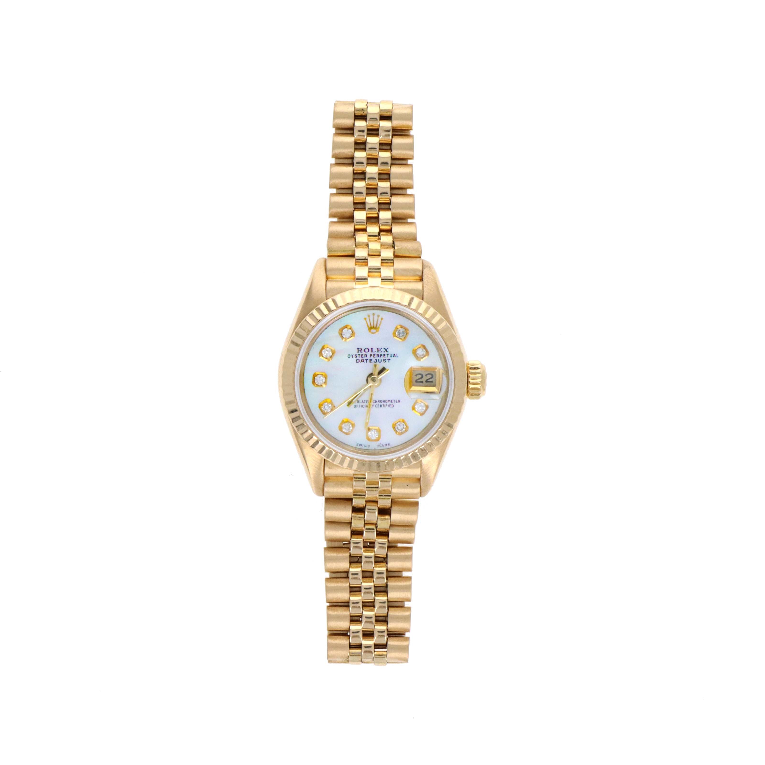 Rolex Datejust 26MM 18K Yellow Gold Aftermarket MOP Diamond Dial Model 69178 -  Replica Handbags 