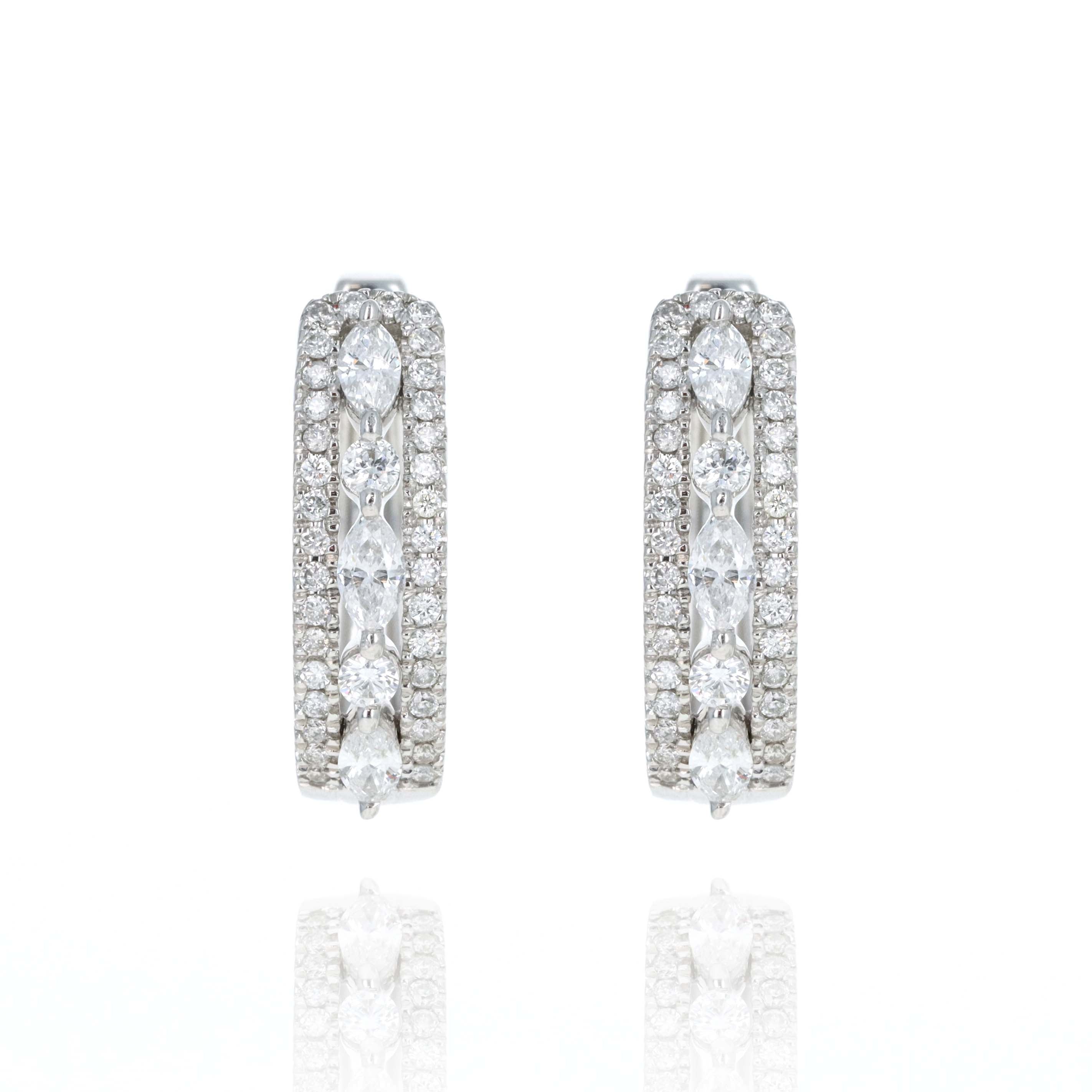 14K White Gold 1 Carat Diamond Marquise Hoop Earrings - Replica Handbags