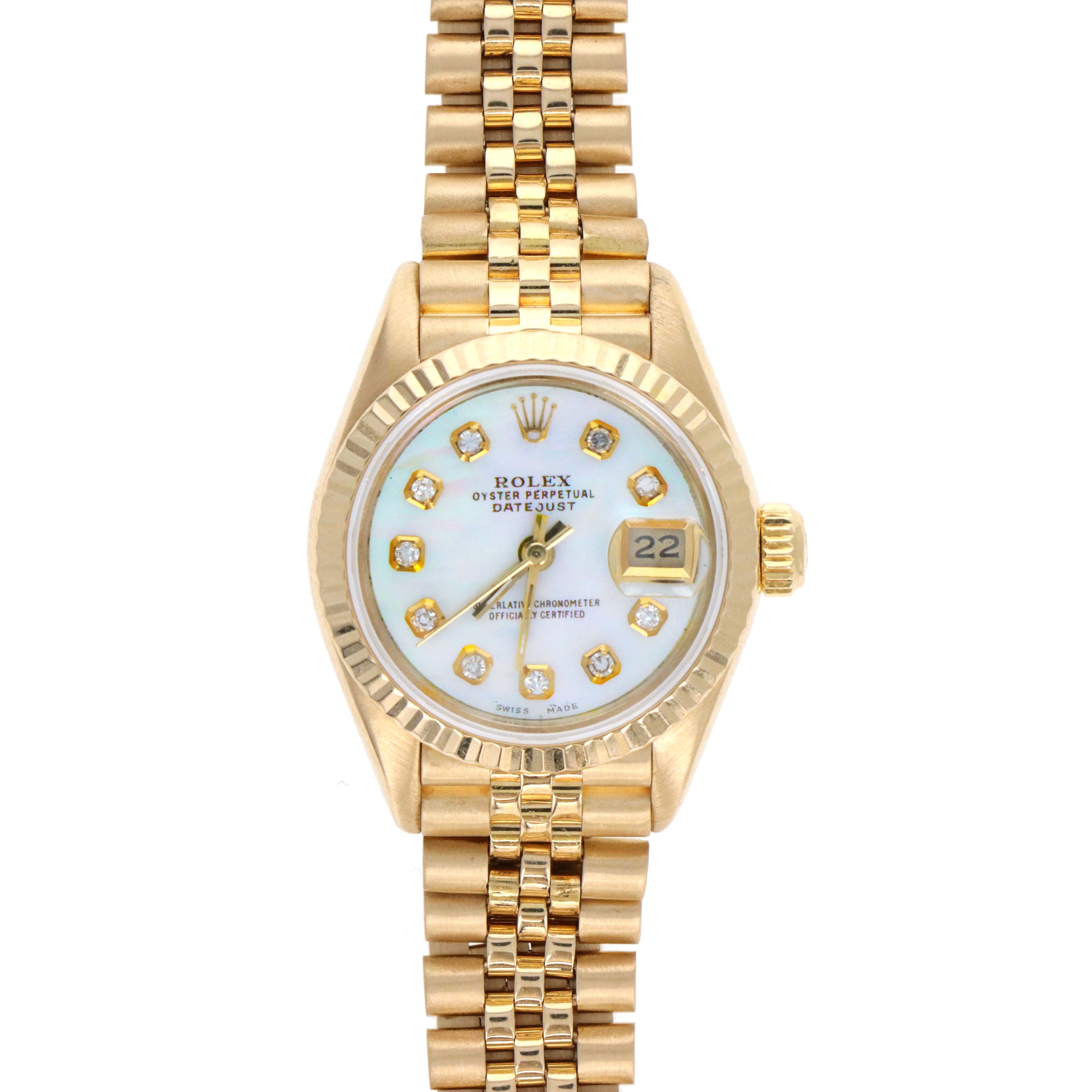 Rolex Datejust 26MM 18K Yellow Gold Aftermarket MOP Diamond Dial Model 69178 -  Replica Handbags 