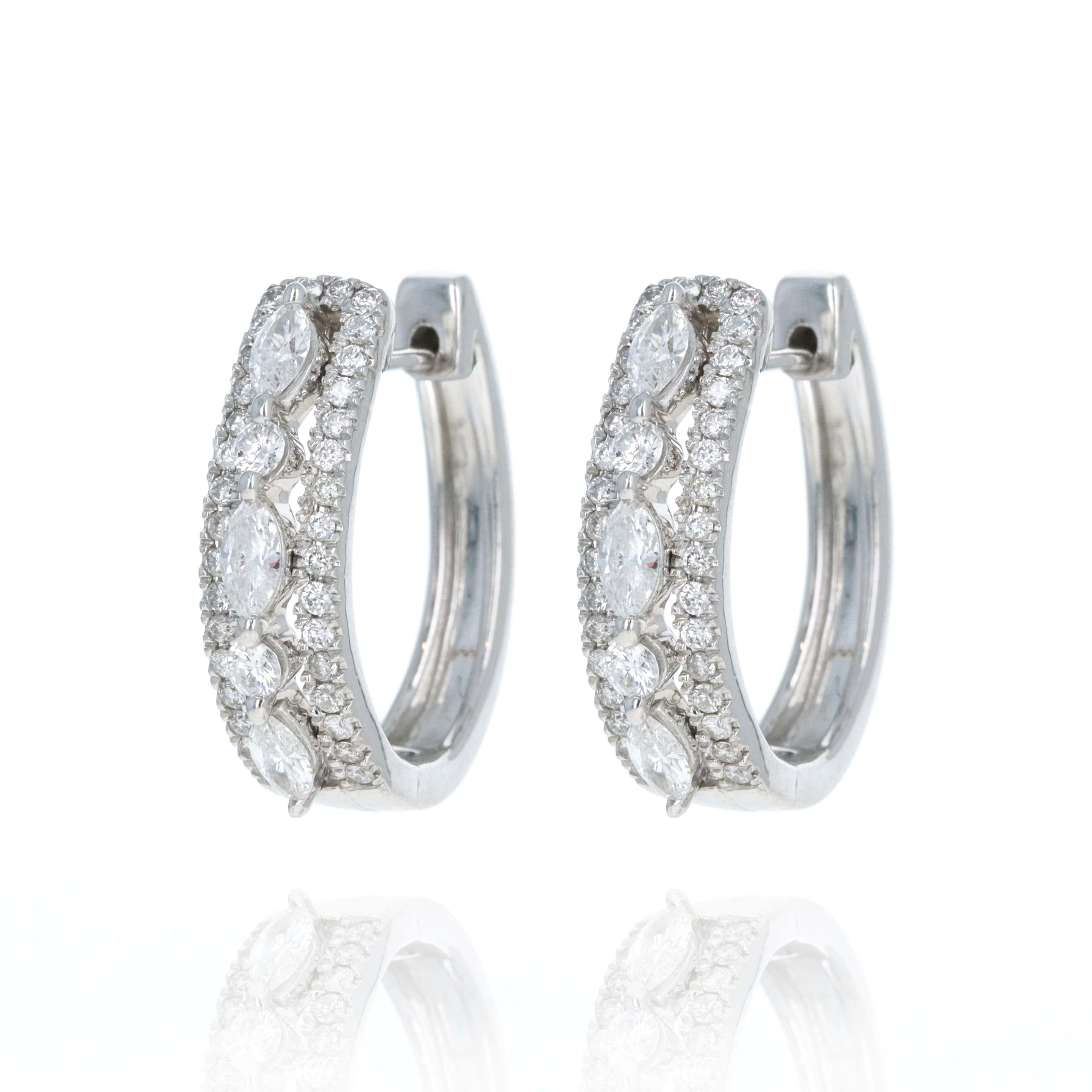 14K White Gold 1 Carat Diamond Marquise Hoop Earrings - Replica Handbags