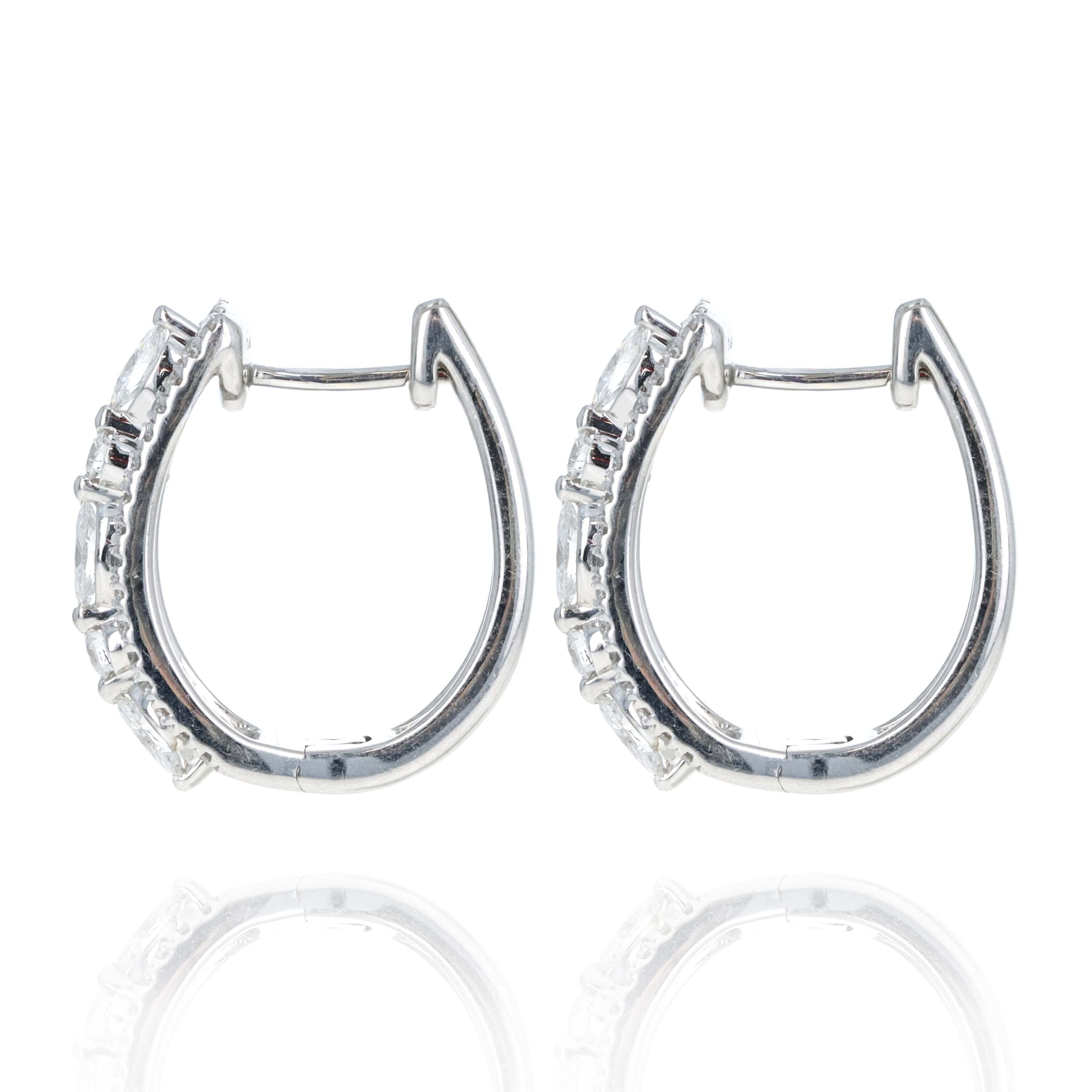 14K White Gold 1 Carat Diamond Marquise Hoop Earrings - Replica Handbags