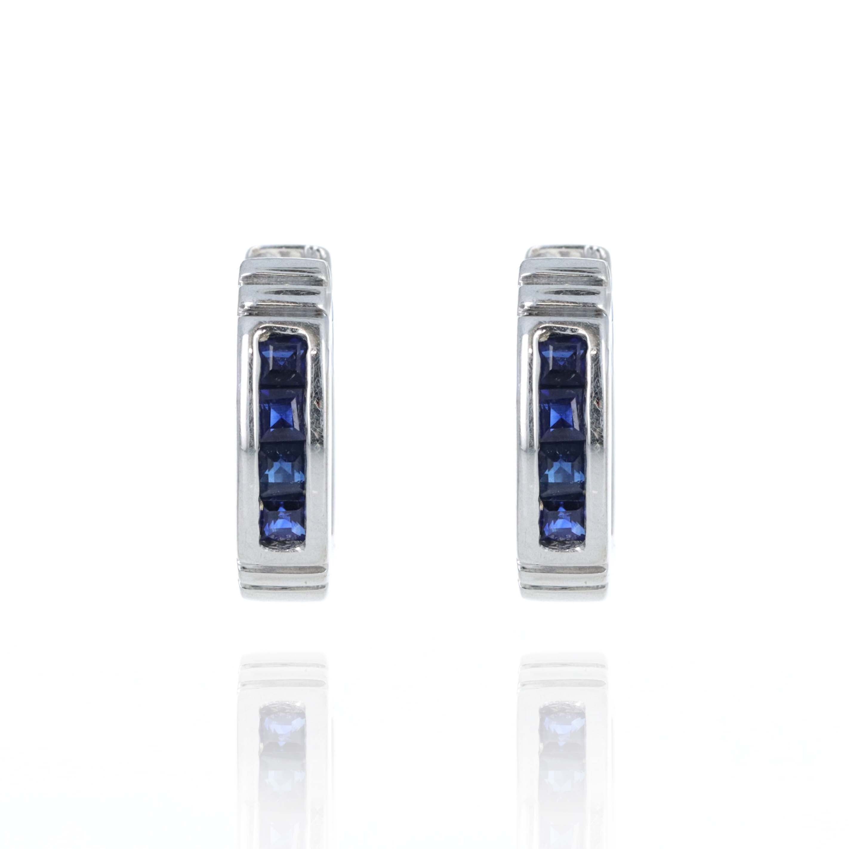 14K White Gold Sapphire Micro Huggie Hoop Earrings - Replica Handbags