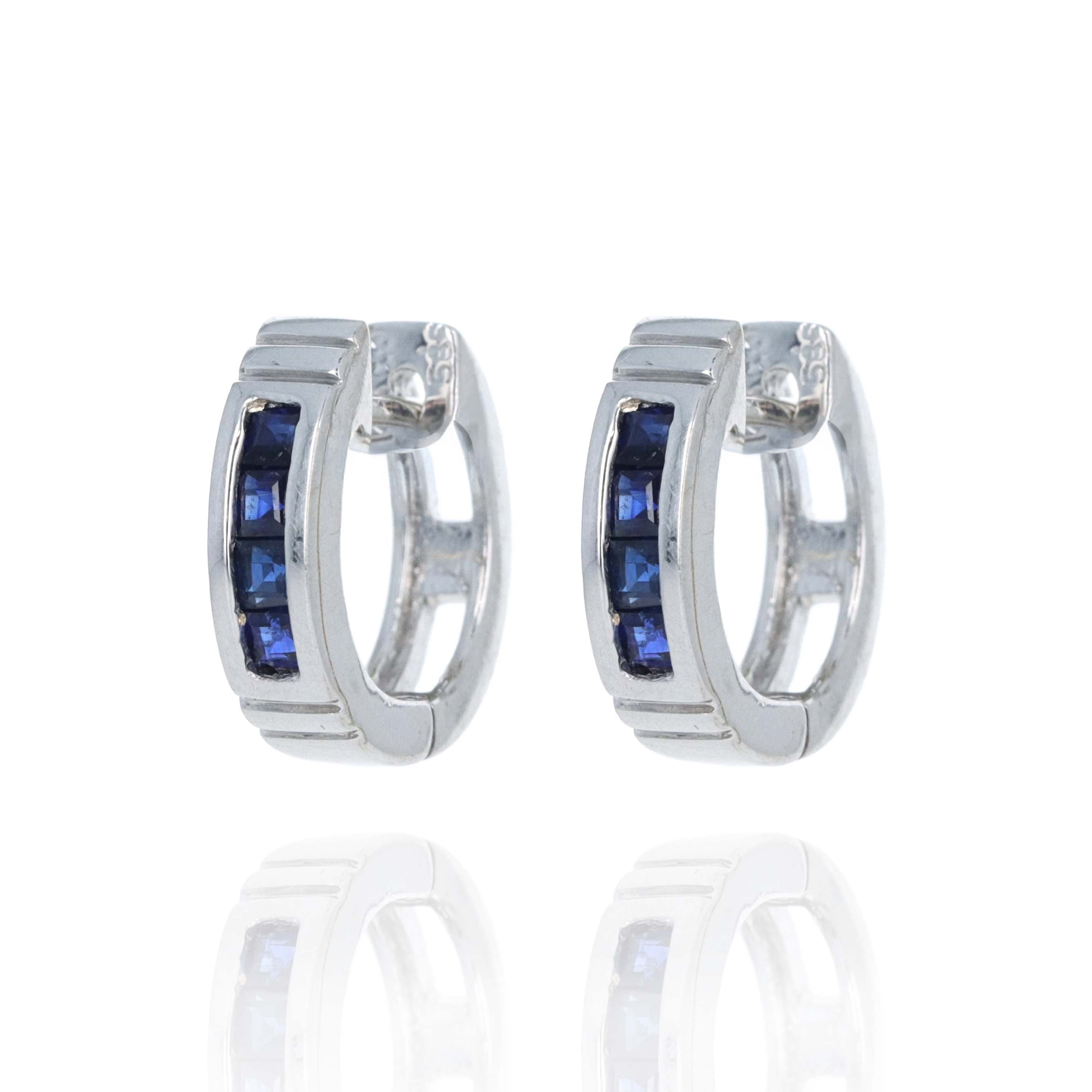 14K White Gold Sapphire Micro Huggie Hoop Earrings -  Replica Handbags 