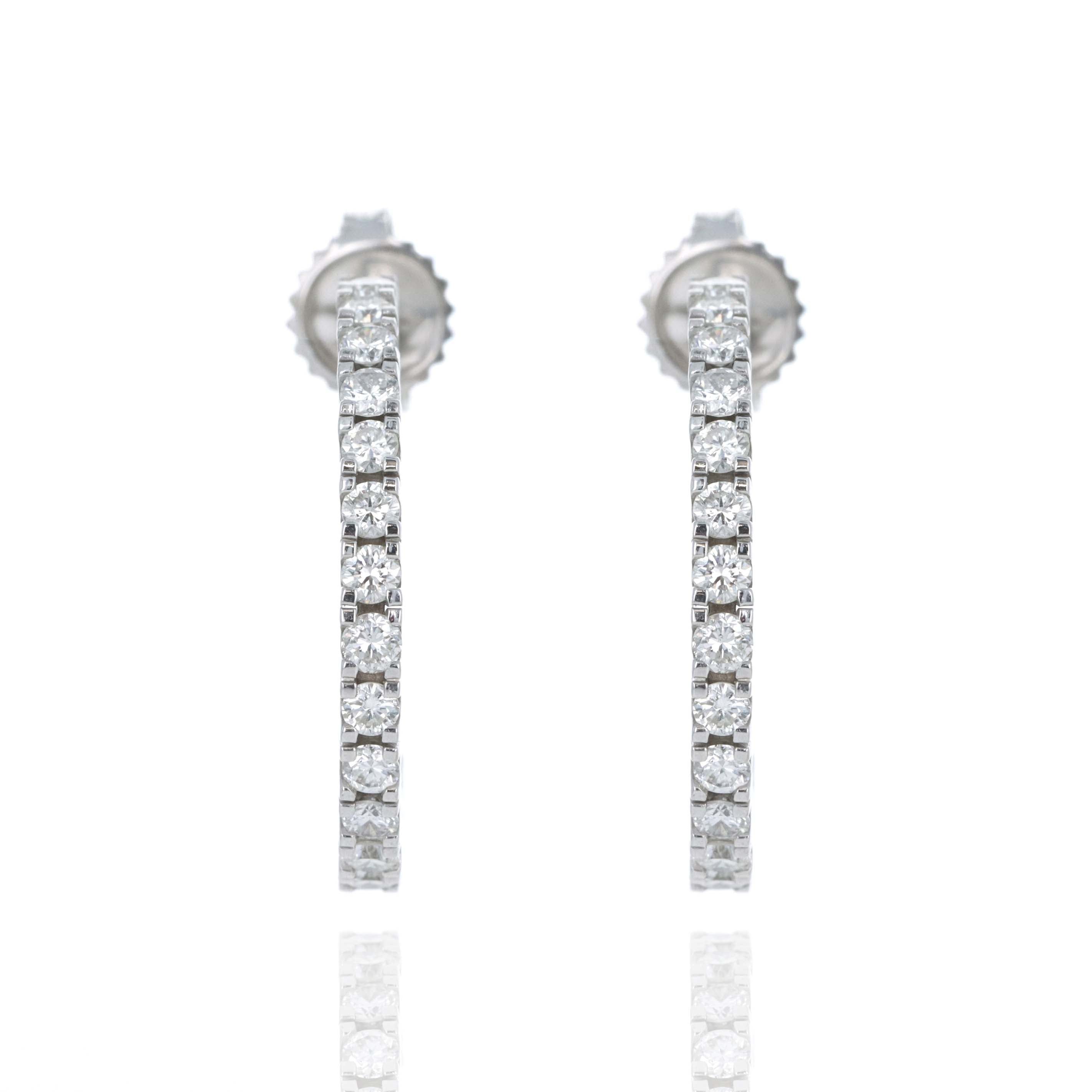 14K White Gold 1 Carat Diamond Hoop Stud Earrings -  Replica Handbags 