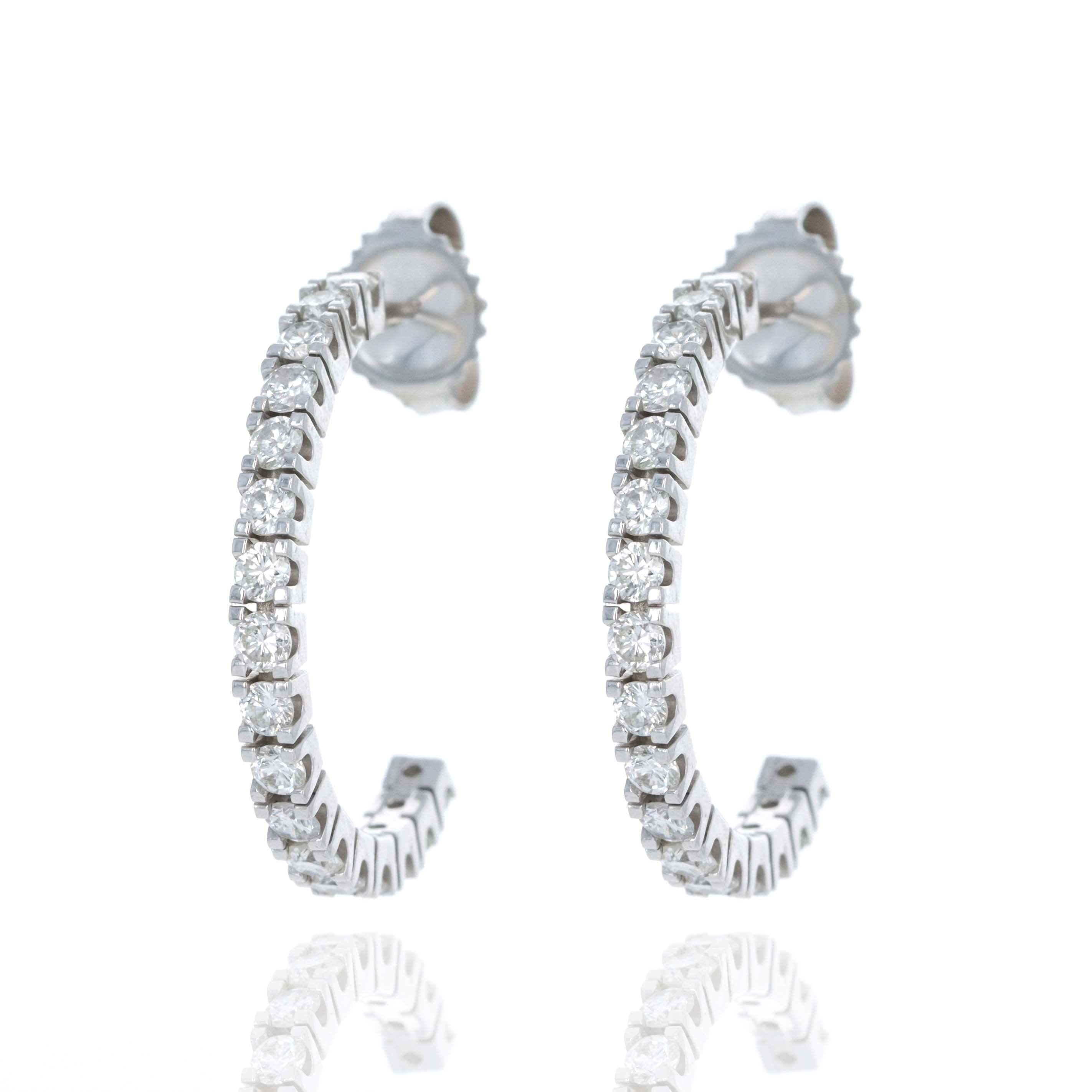 14K White Gold 1 Carat Diamond Hoop Stud Earrings -  Replica Handbags 