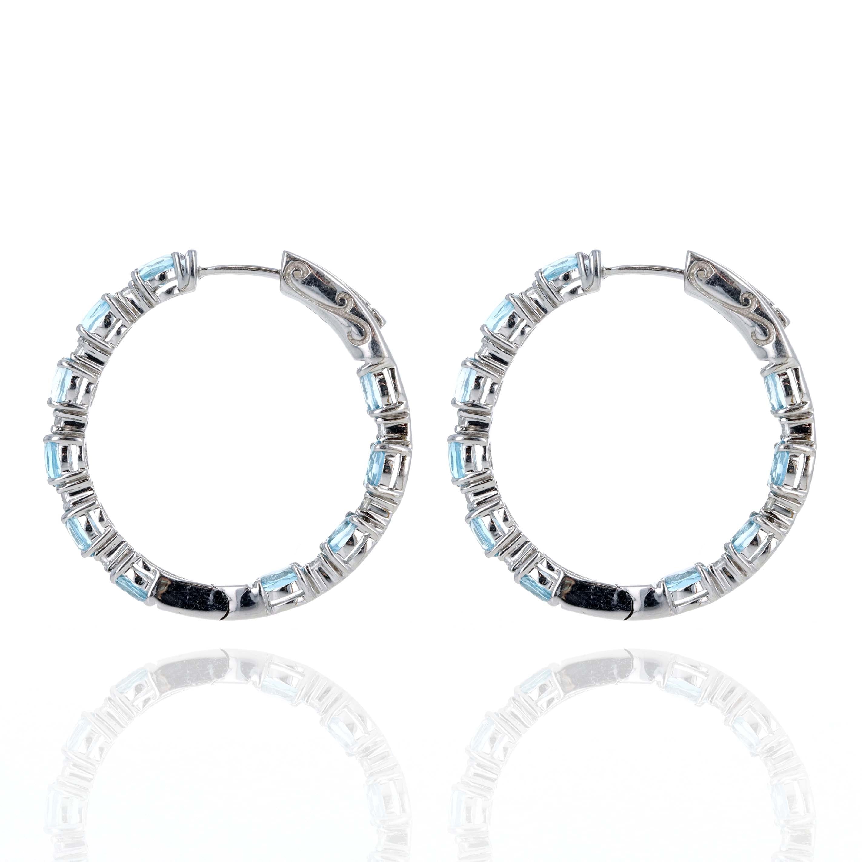 10K White Gold Oval Blue Topaz Diamond Inside-Out Hoop Earrings -  Replica Handbags 