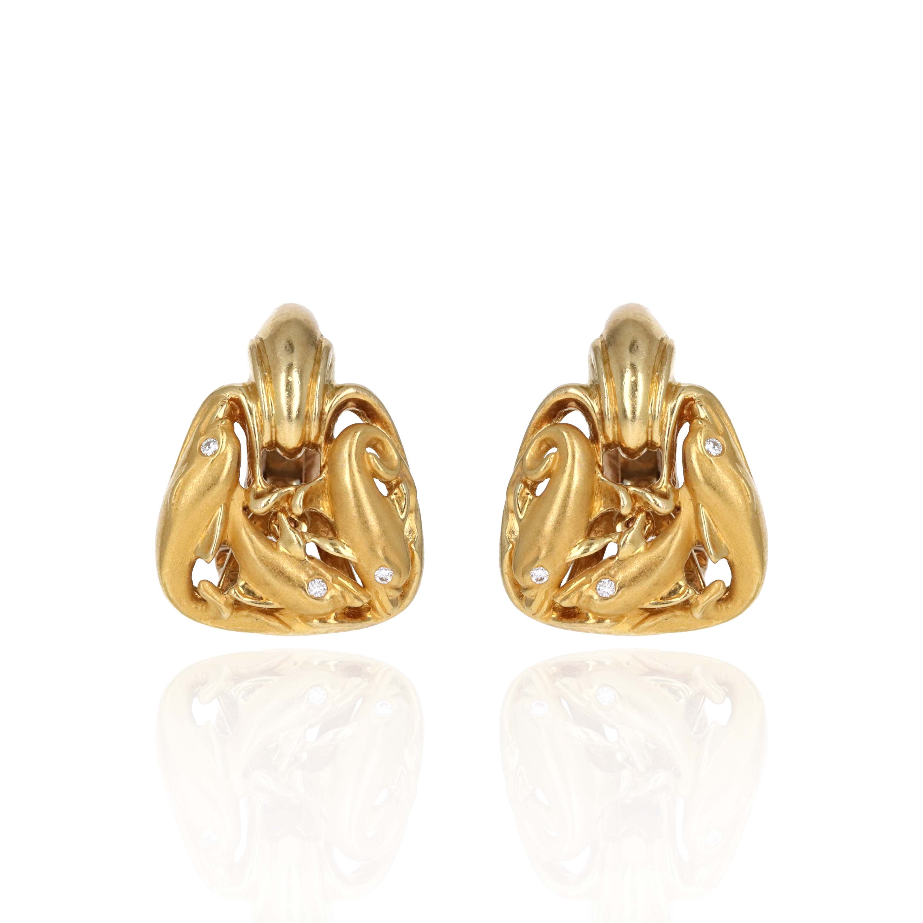 Carrera y Carrera 18K Yellow Gold 0.04 Carat Diamond Dolphin Earrings