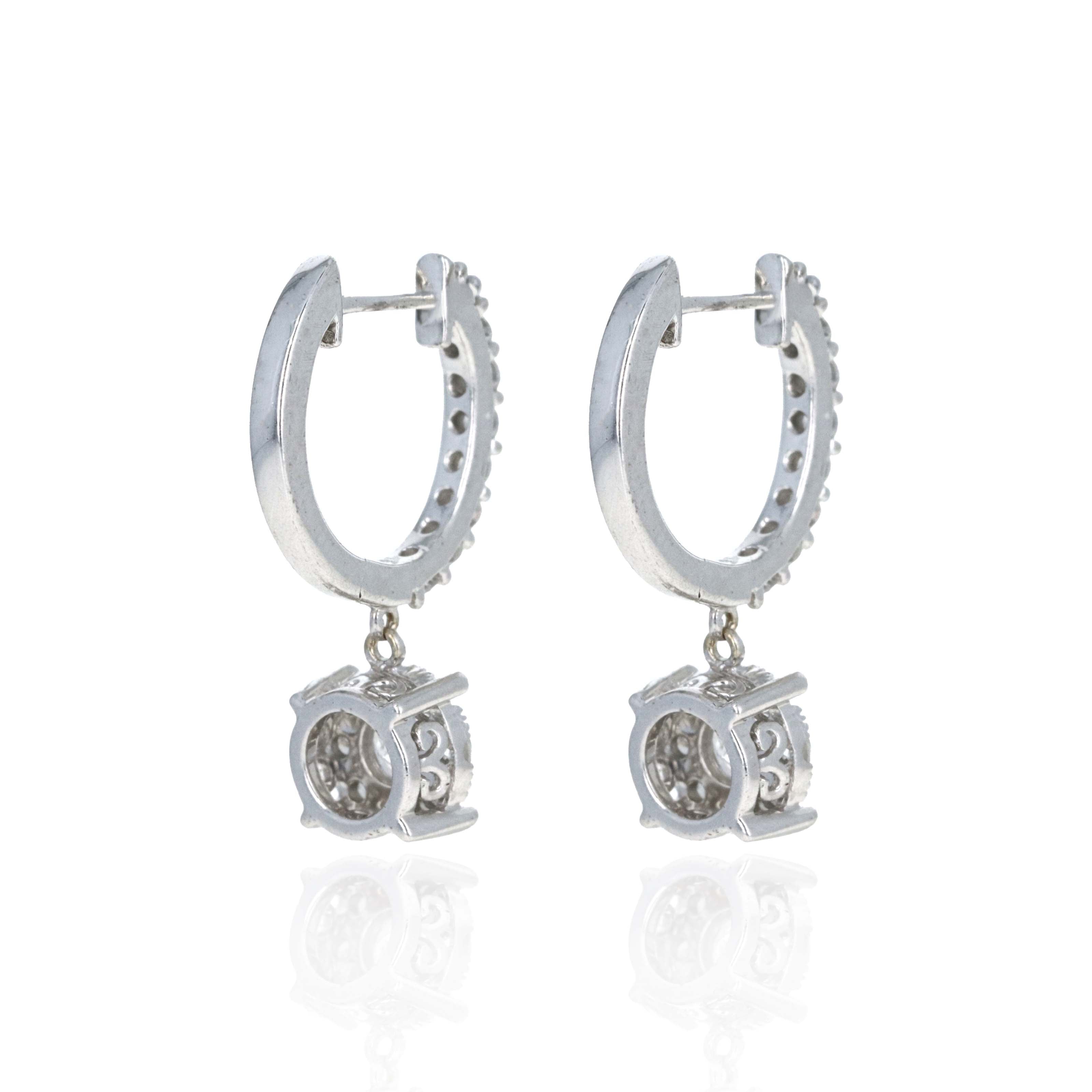 14K White Gold 0.7 Carat Diamond Hoop Earrings