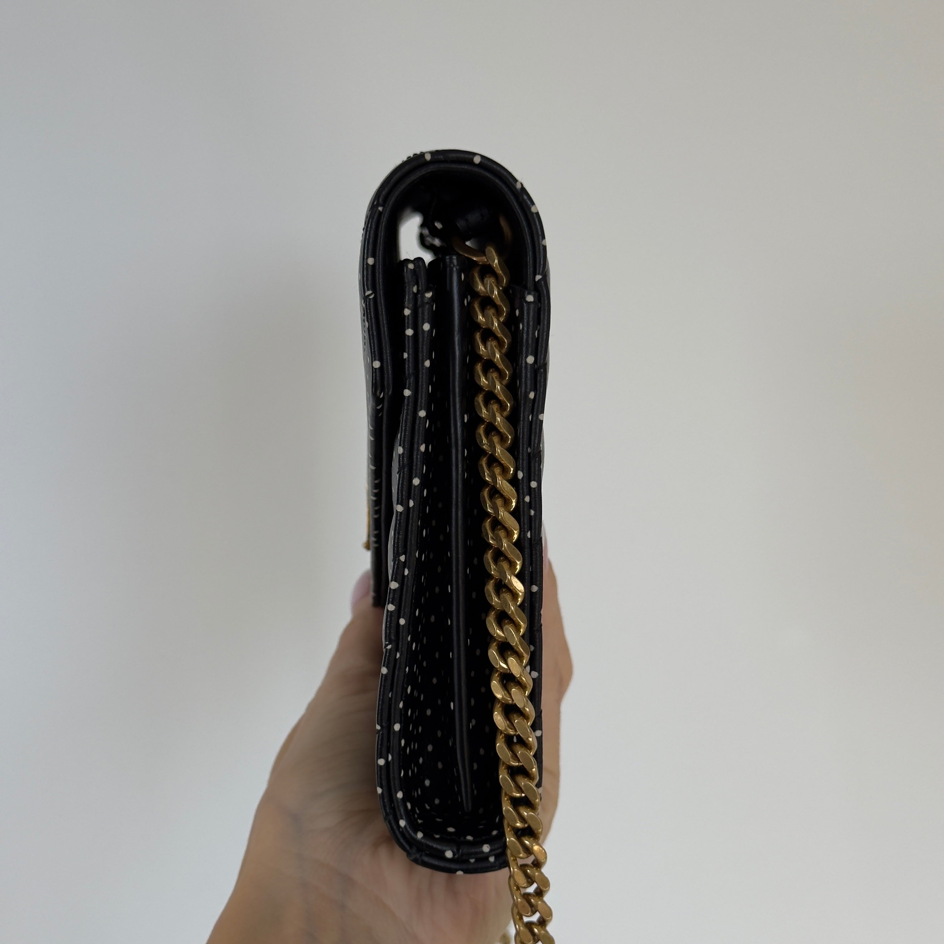 Saint Laurent Polka Dot Kate Wallet On Chain - Replica Handbags