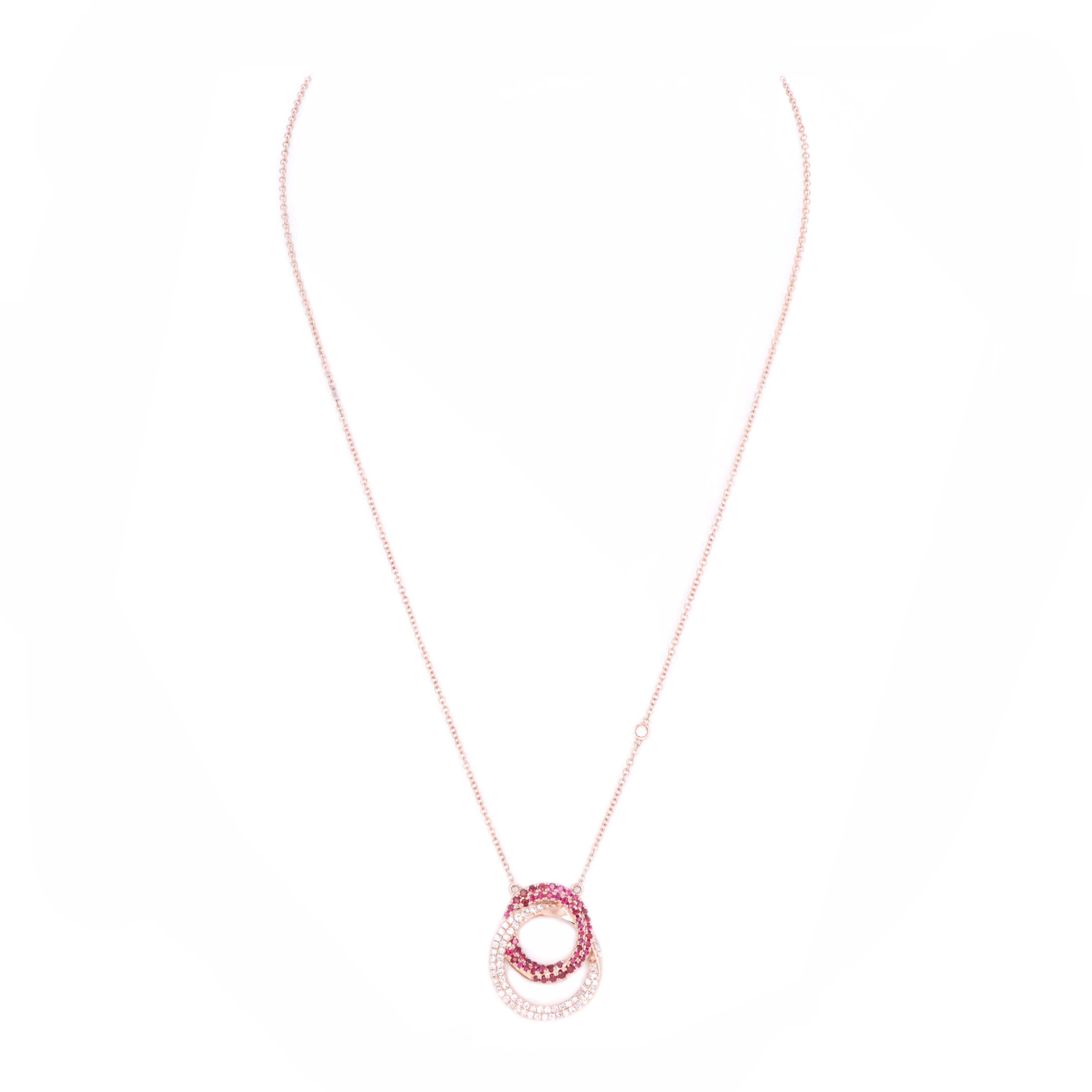 14K Rose Gold Ruby Diamond Interlocking Circle Pendant Necklace -  Replica Handbags 