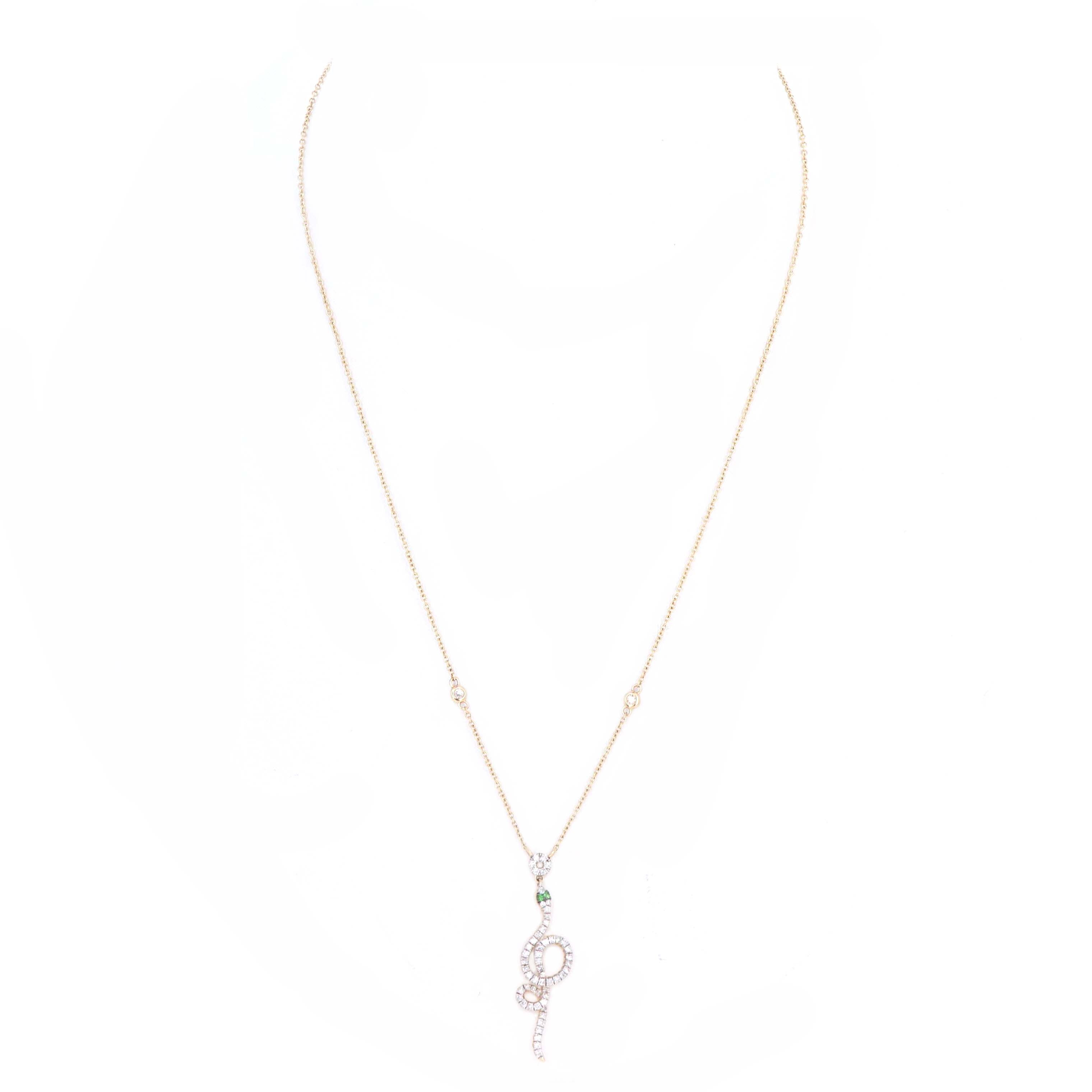 14K Yellow Gold Diamond Tsavorite Snake Pendant Necklace -  Replica Handbags 