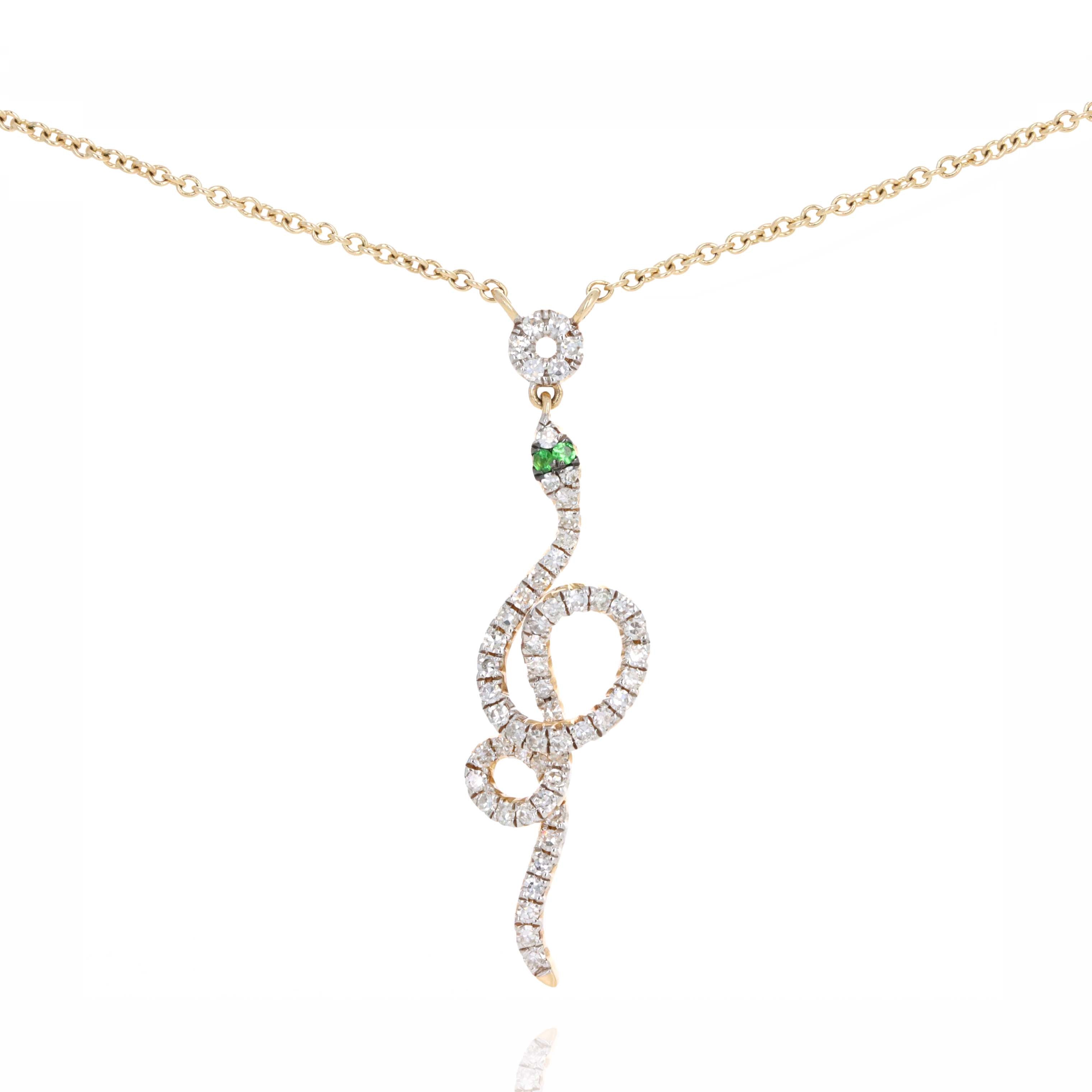 14K Yellow Gold Diamond Tsavorite Snake Pendant Necklace - Replica Handbags