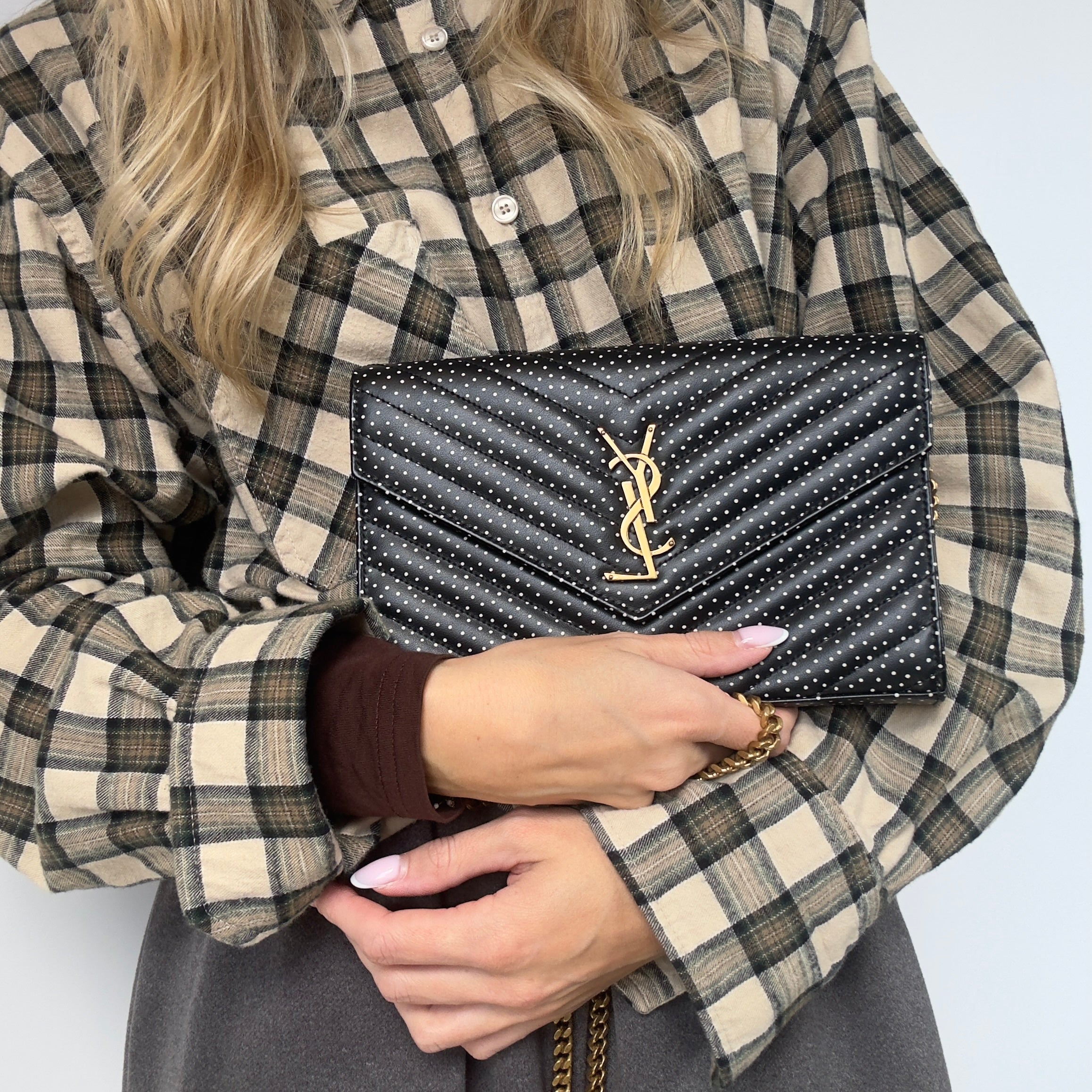 Saint Laurent Polka Dot Kate Wallet On Chain - Replica Handbags