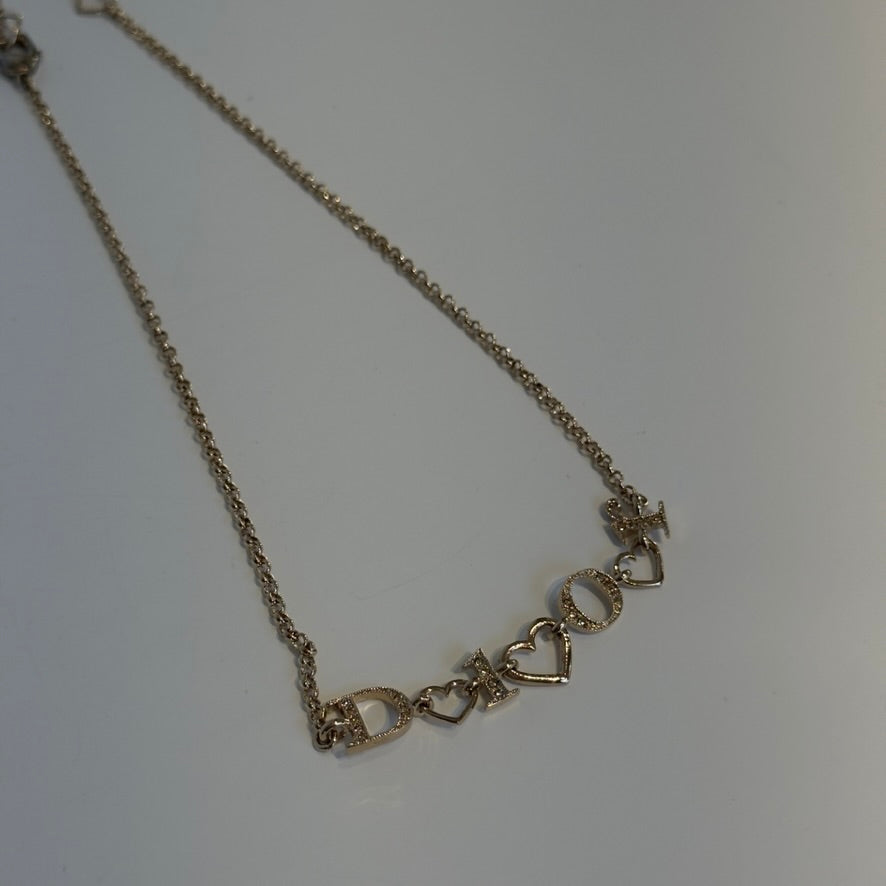 Christian Dior Crystal Heart Motif Logo Necklace