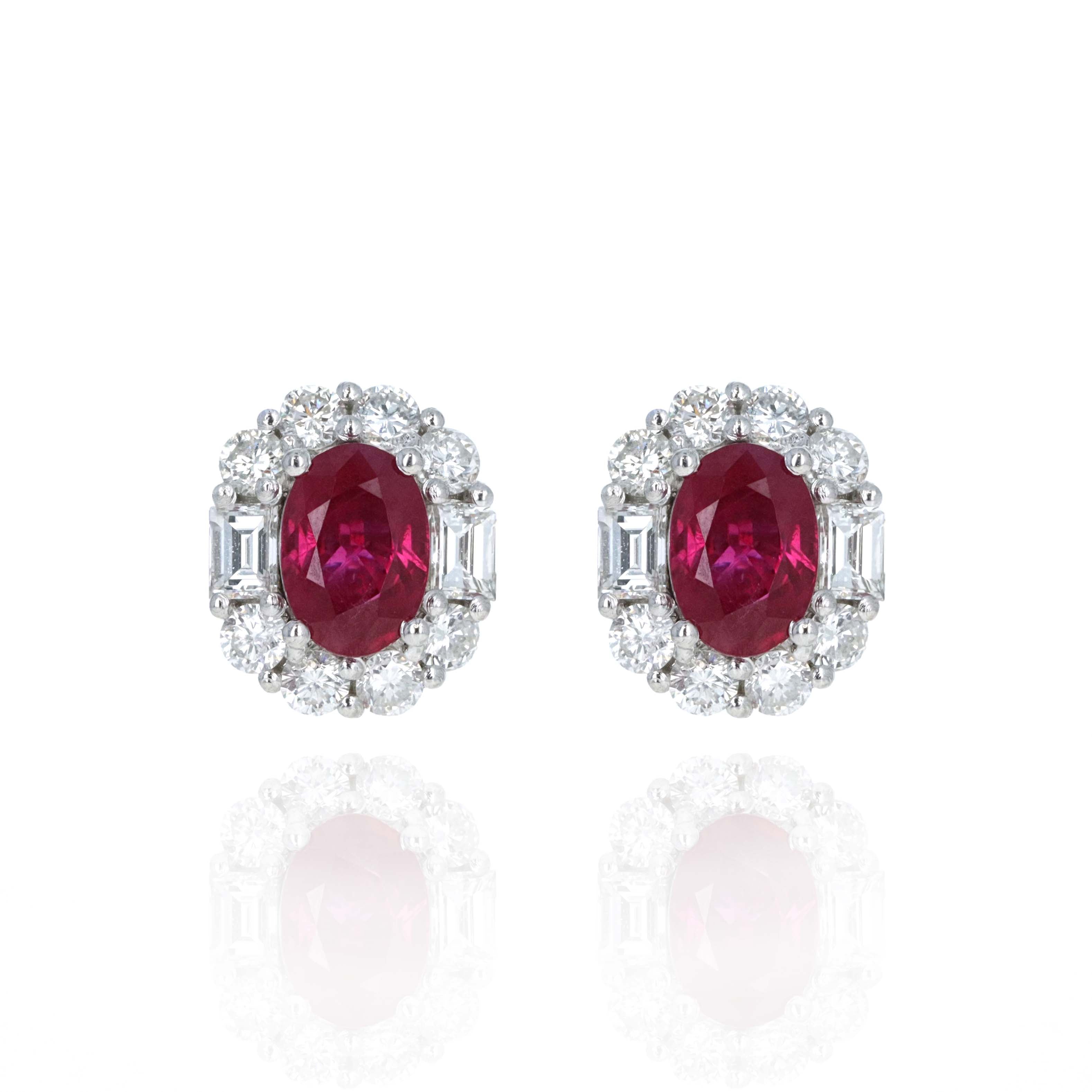 Platinum 2.21 Carat Oval Ruby Diamond Halo Stud Earrings -  Replica Handbags 