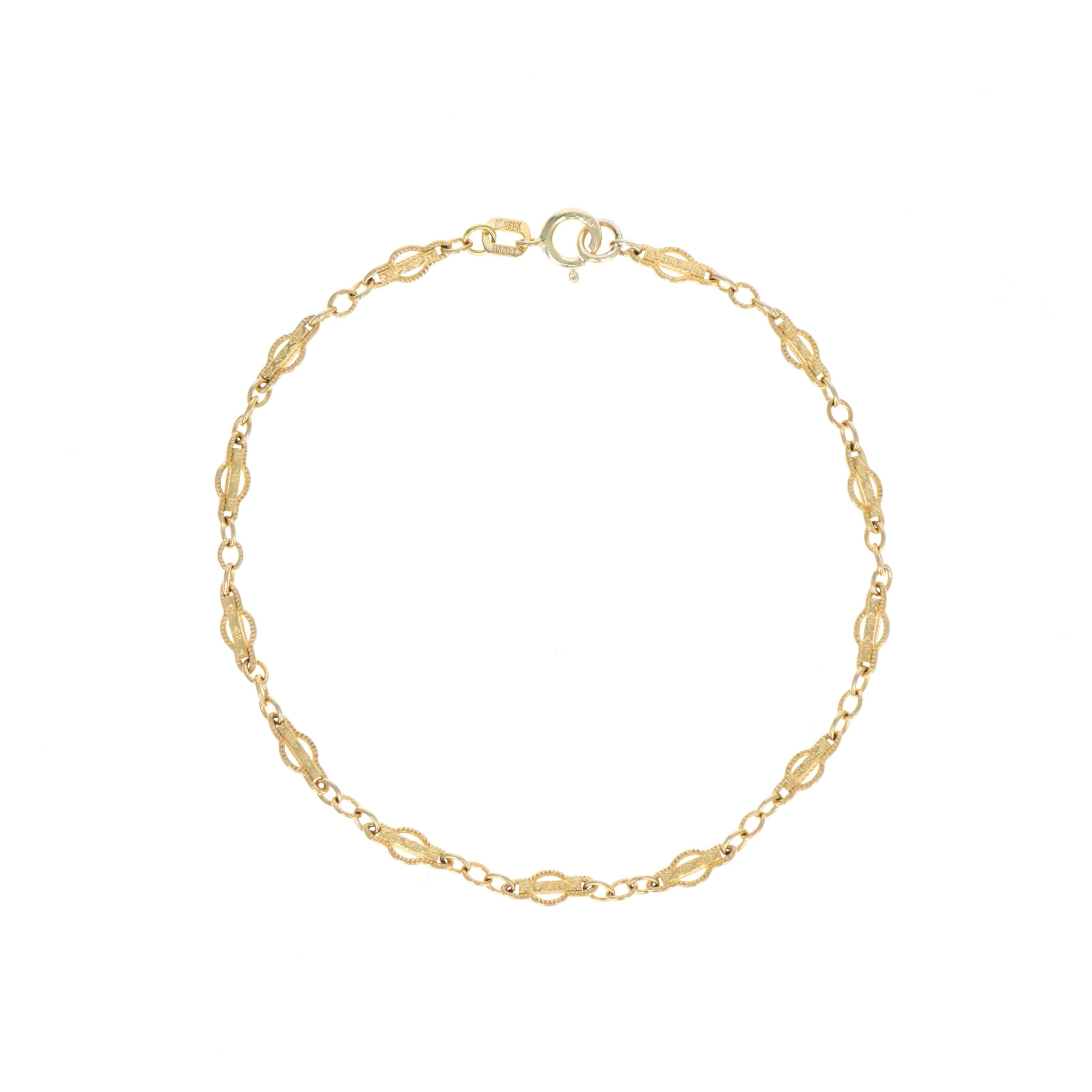 14K Yellow Gold 3mm Fancy Link Chain Bracelet - Replica Handbags