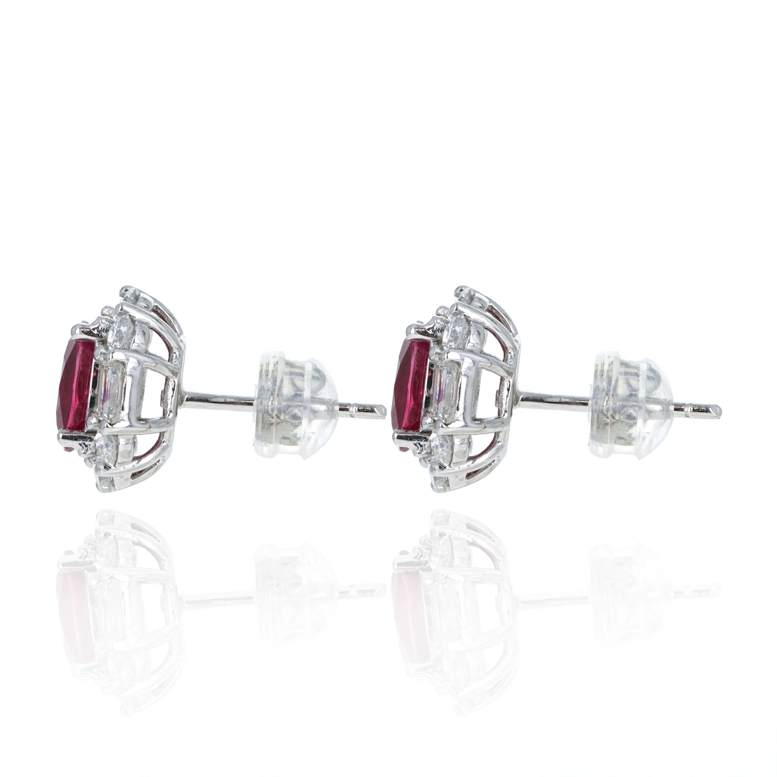 Platinum 2.21 Carat Oval Ruby Diamond Halo Stud Earrings -  Replica Handbags 