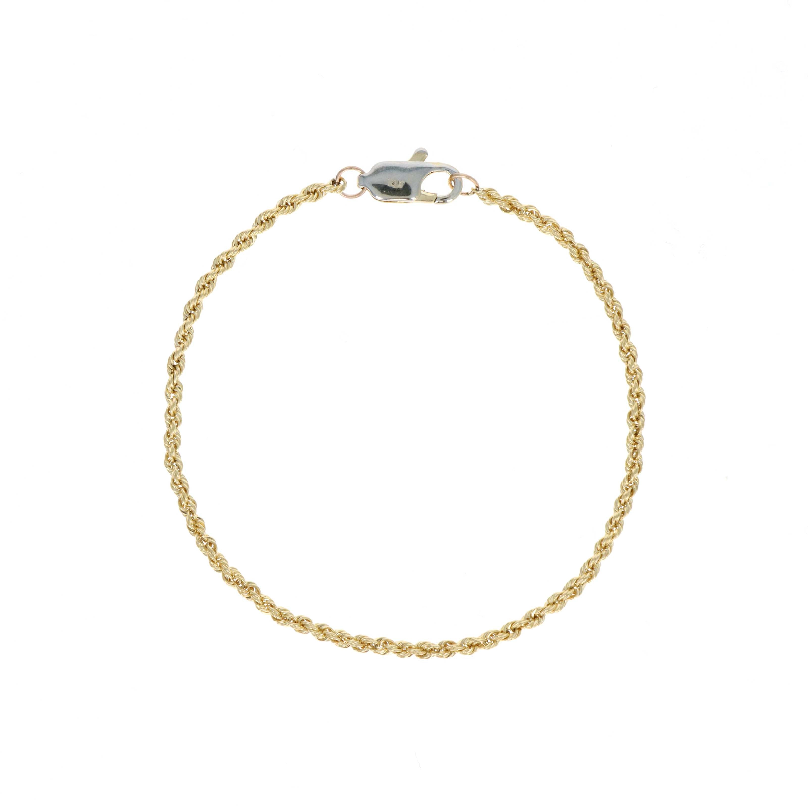 14K Yellow Gold 2mm Rope Chain Bracelet -  Replica Handbags 