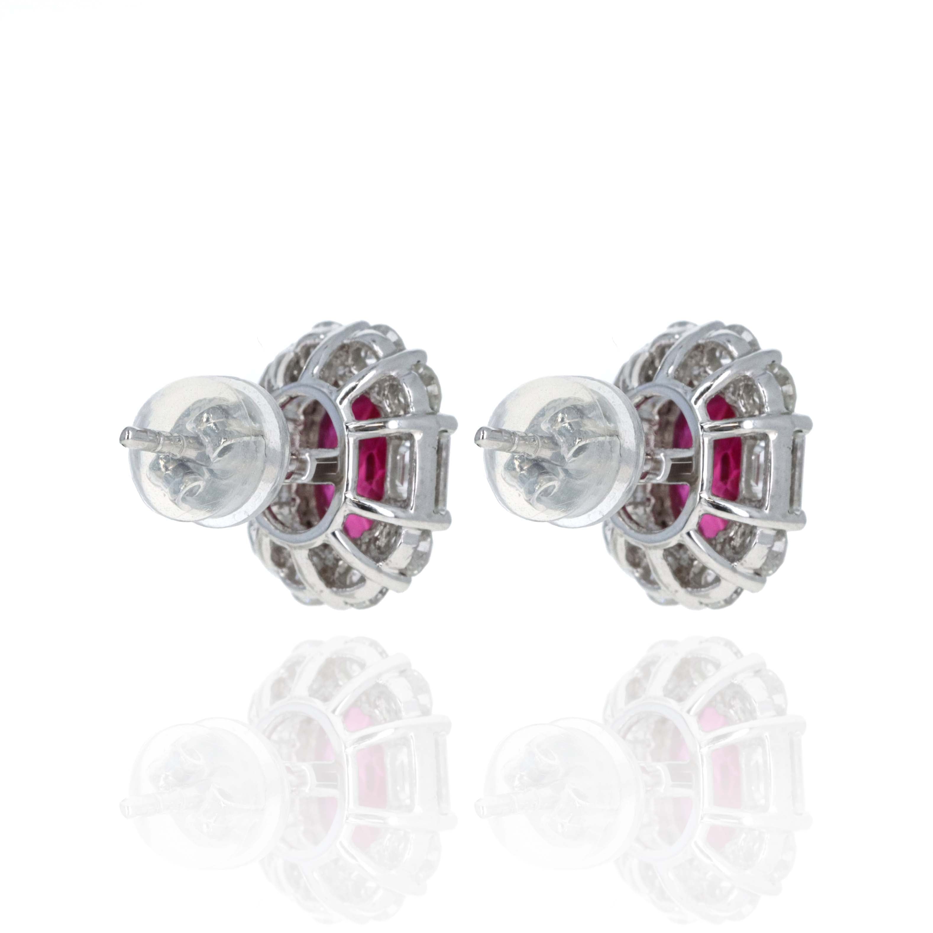 Platinum 2.21 Carat Oval Ruby Diamond Halo Stud Earrings -  Replica Handbags 