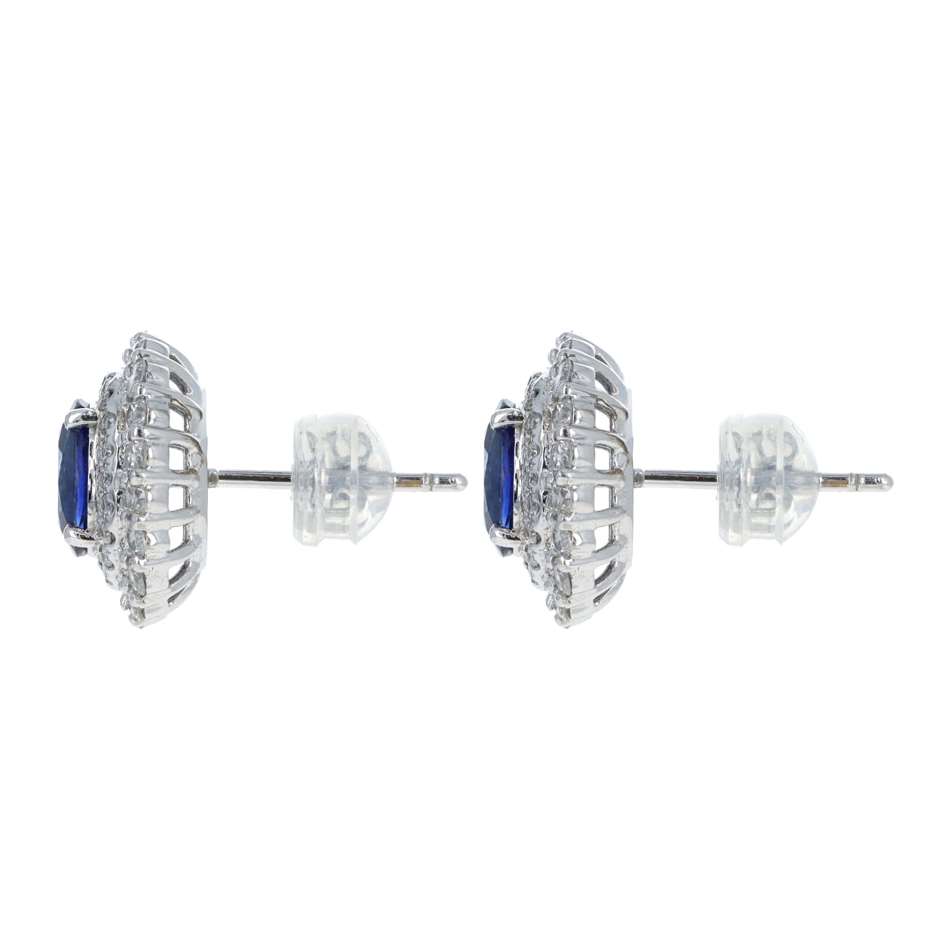 Platinum 2.25 Carat Oval Sapphire Diamond Halo Stud Earrings -  Replica Handbags 