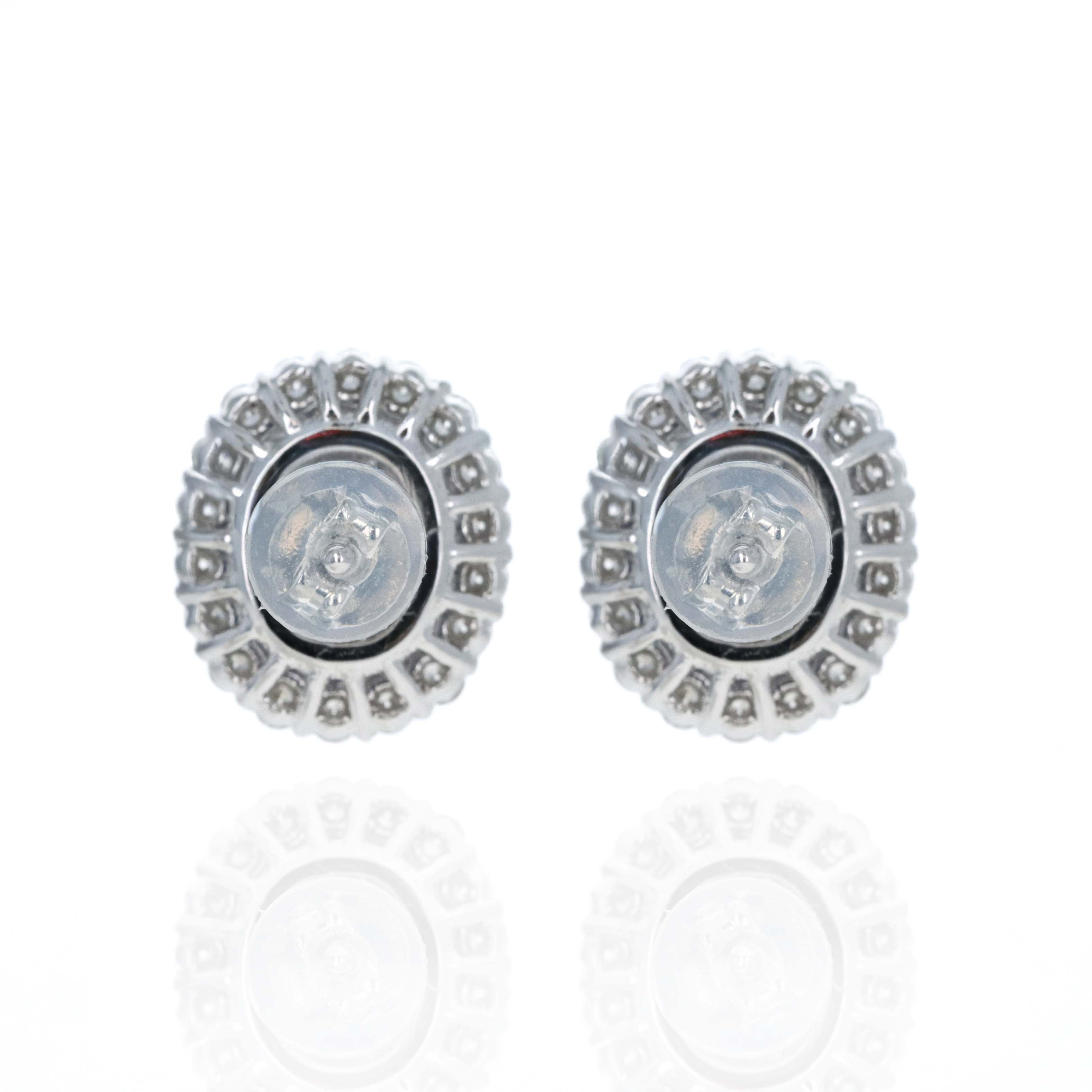 Platinum 2.25 Carat Oval Sapphire Diamond Halo Stud Earrings -  Replica Handbags 