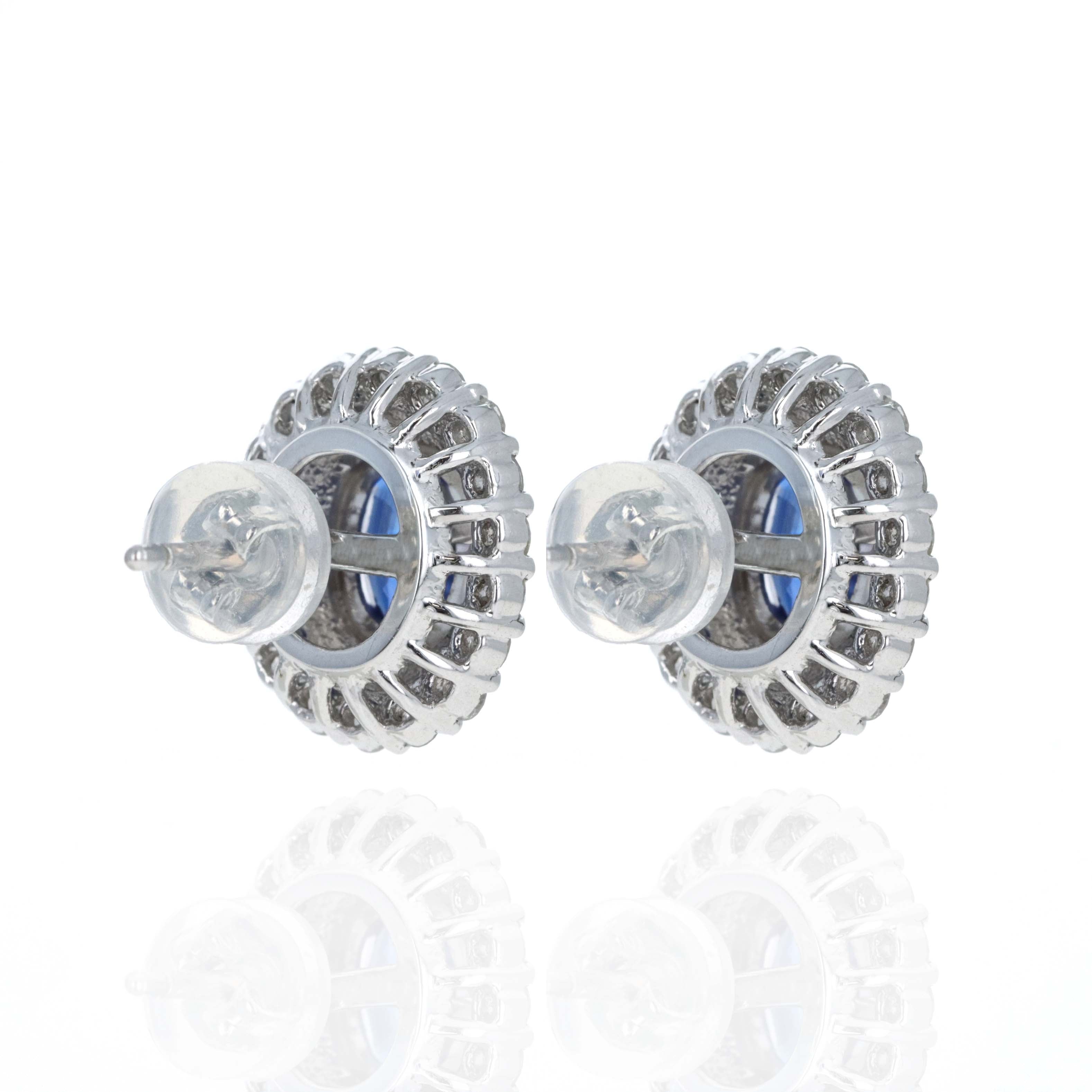 Platinum 2.25 Carat Oval Sapphire Diamond Halo Stud Earrings -  Replica Handbags 