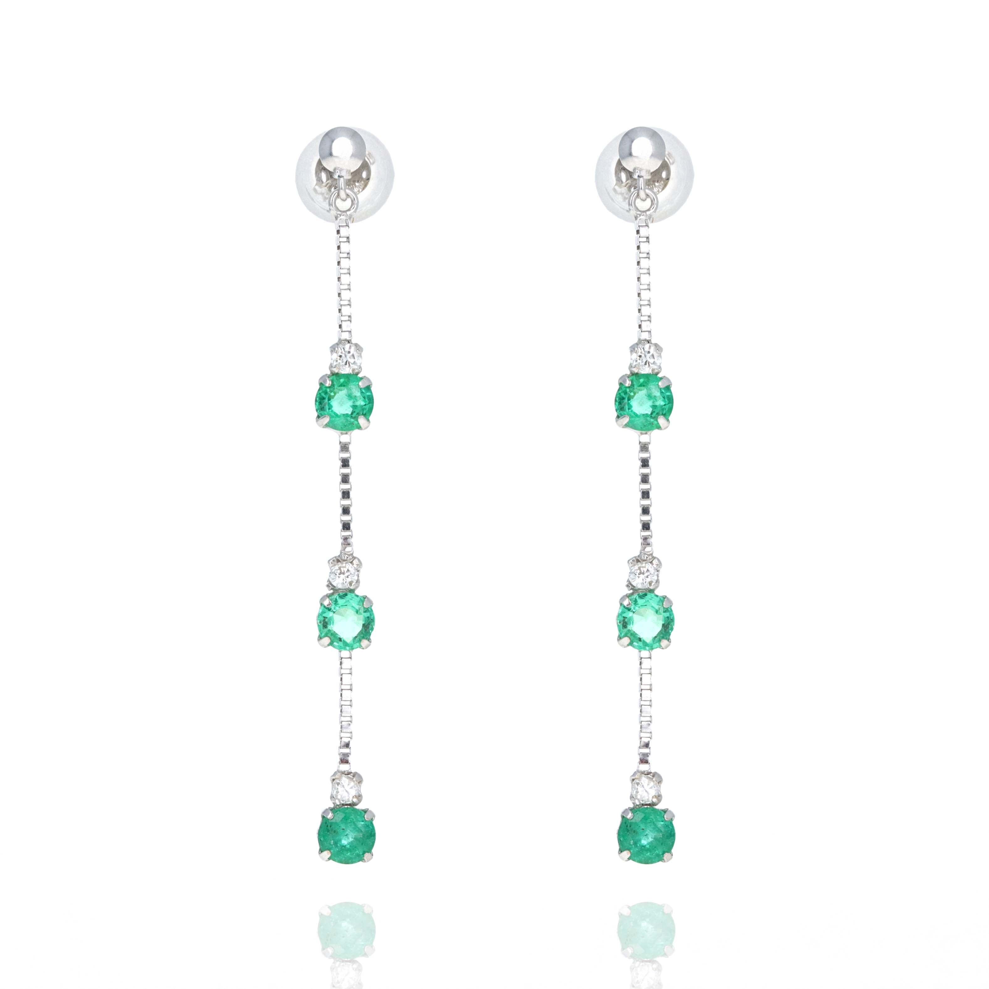 18K White Gold Emerald Diamond Chain Drop Earrings -  Replica Handbags 