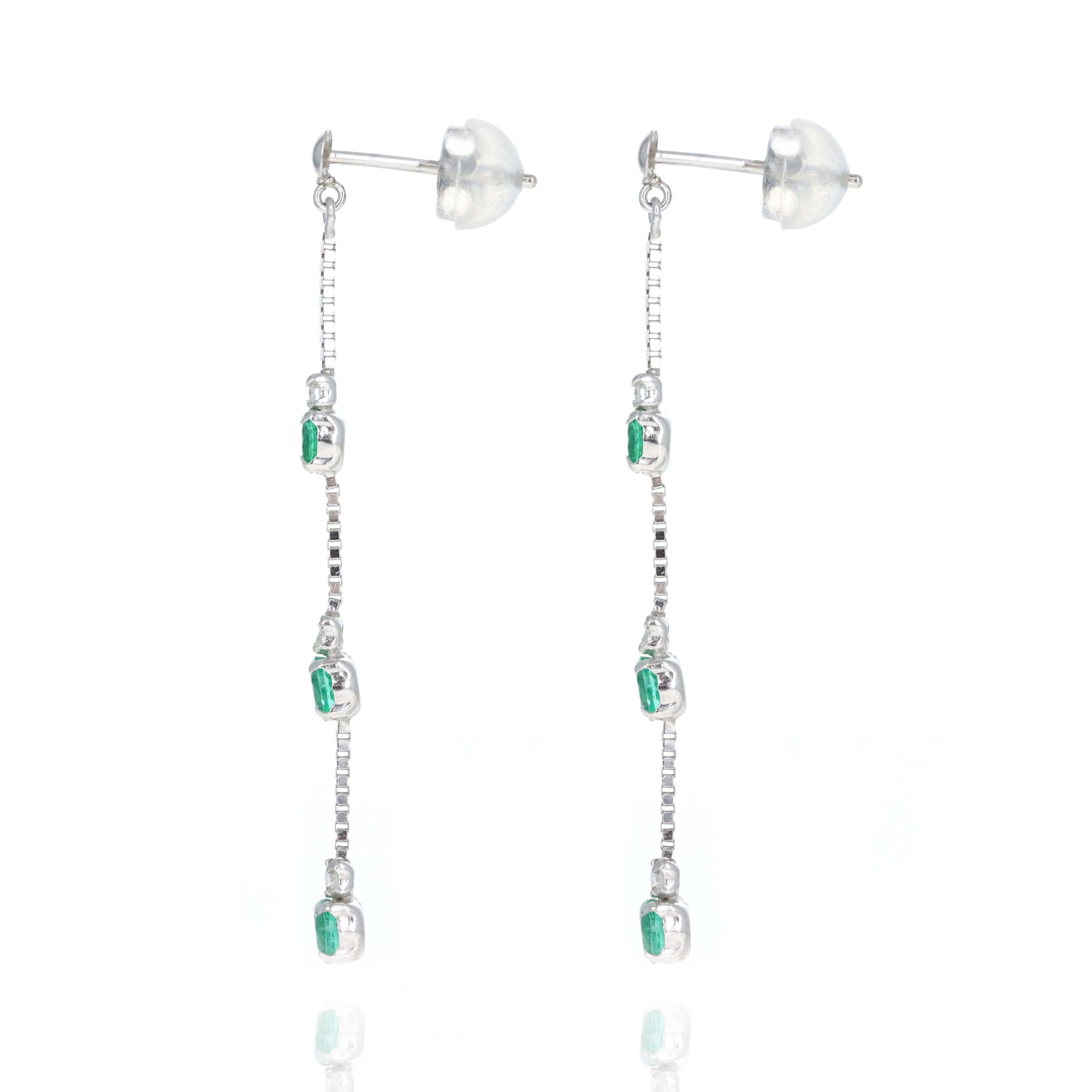 18K White Gold Emerald Diamond Chain Drop Earrings -  Replica Handbags 