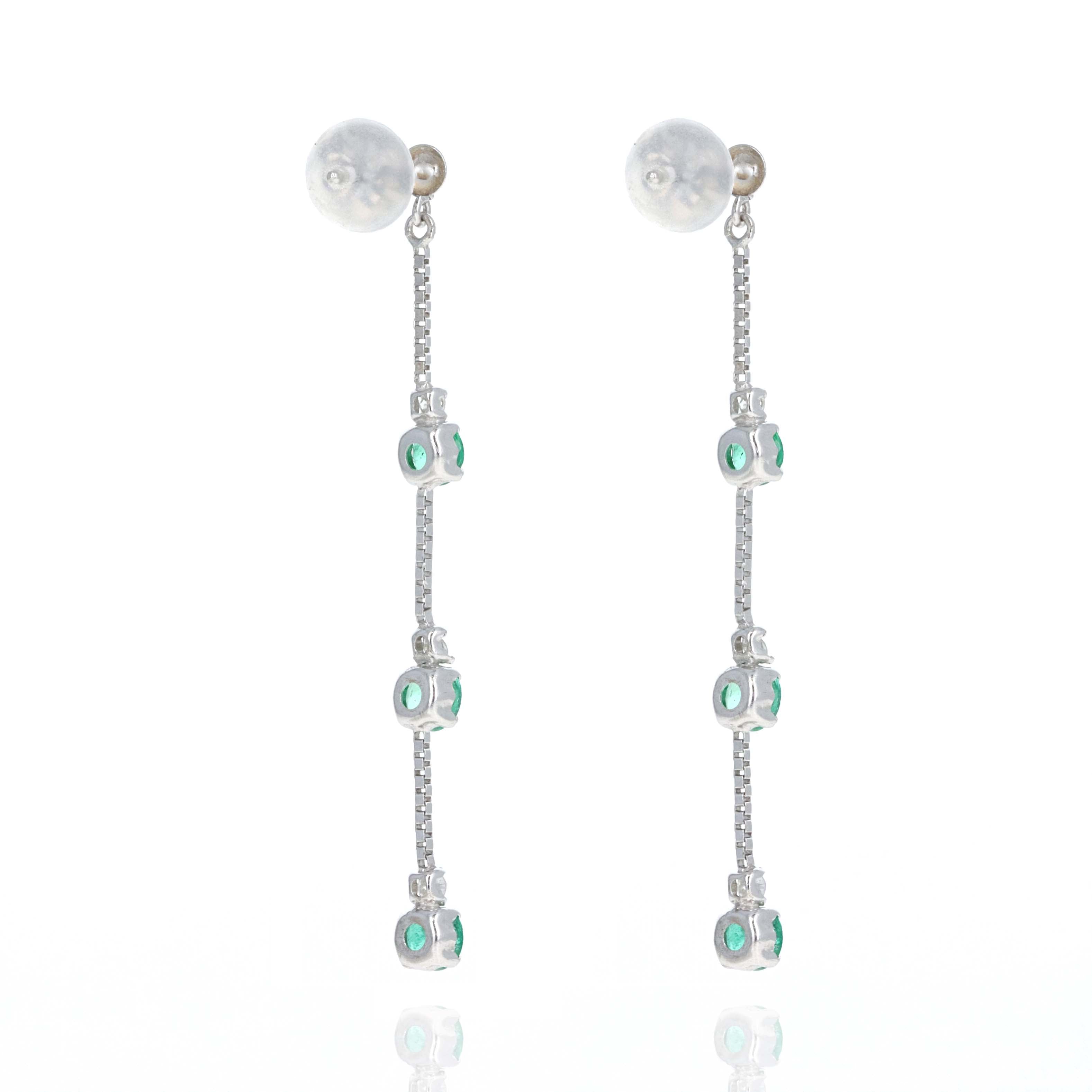 18K White Gold Emerald Diamond Chain Drop Earrings -  Replica Handbags 