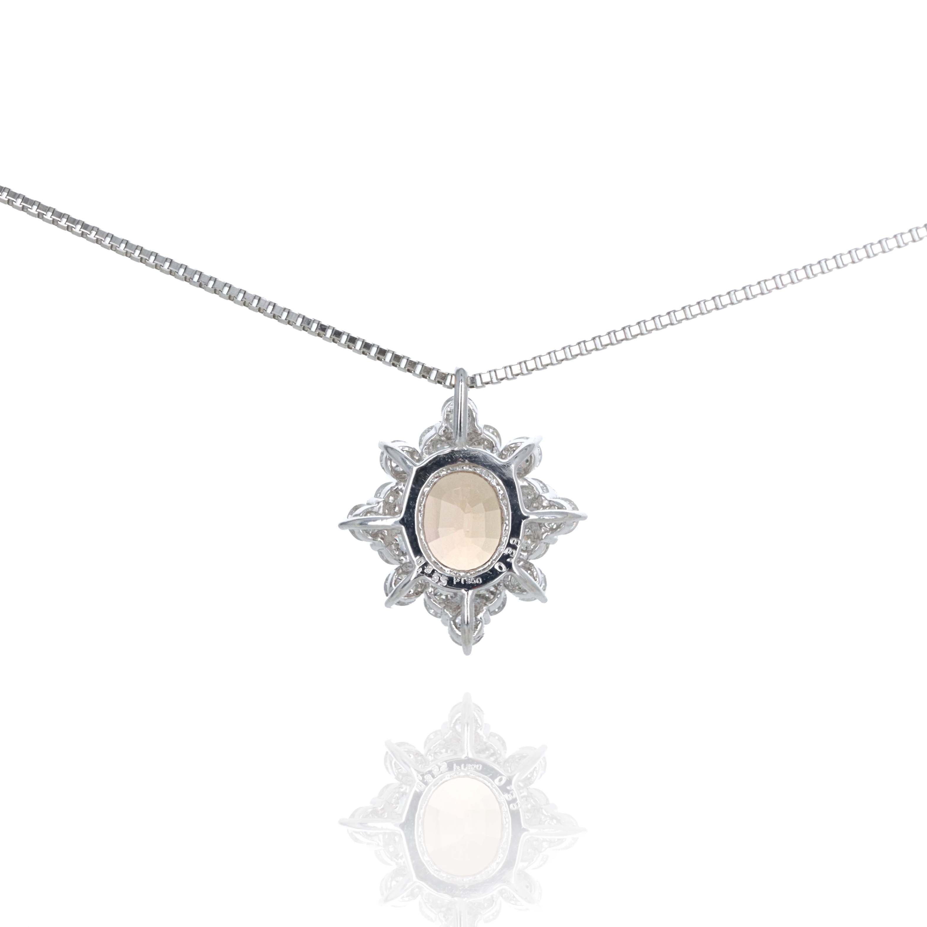 Platinum 0.95 Carat Oval Padparadscha Sapphire Diamond Halo Pendant Necklace - Replica Handbags